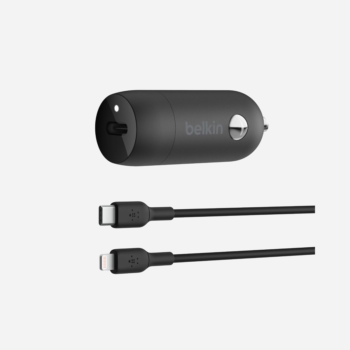 Belkin BoostCharge CCA004BT1MBK-B5 Chargeur Auto Universel USB-C 30W Power Delivery PPS Noir avec Câble USB-C vers Lightning 1m Certifié USB-IF - Rechargez un iPhone ou une tablette avec notre chargeur de voiture USB-C Power Delivery (30 W) et son câble USB-C vers Lightning<br><br><b>Recharge rapide et optimale.</b><br>Notre chargeur de voiture a été optimisé pour l’iPhone, Samsung, etc. Il vous offre ainsi la possibilité de recharger une grande variété d’appareils lorsque vous êtes en déplacement. La technologie Programmable Power Supply permet d’ajuster la puissance de sortie du chargeur en fonction du type d’appareil connecté.<br><br><b>Câble USB-C vers Lightning fourni.</b><br>Un câble USB-C avec connecteur Lightning (1 m) est fourni avec le chargeur afin que vous puissiez aussitôt utiliser ce dernier.<br><br><b>Recharge rapide de votre iPhone sur la route.</b><br>À la fois compact et puissant, notre chargeur de voiture USB-C BoostCharge (30 W) vous permet de tirer le meilleur parti de vos déplacements. Rechargez votre iPhone de zéro à 50 % en 23 minutes† avec le câble USB-C vers Lightning inclus. La technologie PPS ajuste automatiquement la puissance selon le type d'appareil connecté.