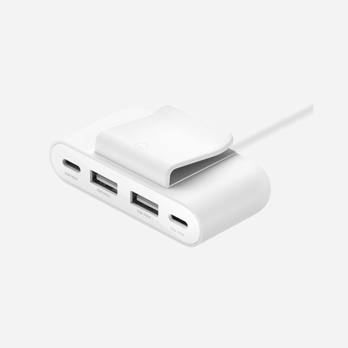 Hub USB-C Belkin BUZ001BT2MWHB7 Blanc - 4 ports (2x USB Type-C, 2x USB 3.2 Gen 1 Type-A) - Câble 2m - Compatible USB Type-C - <b>4 ports USB à partir d'un seul port.</b><br>Notre hub USB-C est doté de deux ports USB-C et deux ports USB-A, ce qui vous permet de recharger quatre appareils en même temps. L'accès aux ports est direct. Vous pouvez ainsi le partager facilement avec votre famille et vos amis. Ce hub est pratique pour recharger plusieurs appareils tout en gardant un espace ordonné.<br><br><b>Cordon intégré de 2 m.</b><br>Le cordon de recharge mesure 2 m de long. Vous pouvez donc utiliser le hub où bon vous semble.<br><br><b>Clip inclus.</b><br>Un clip amovible permet de fixer facilement le hub sur un siège, un canapé ou un bureau.