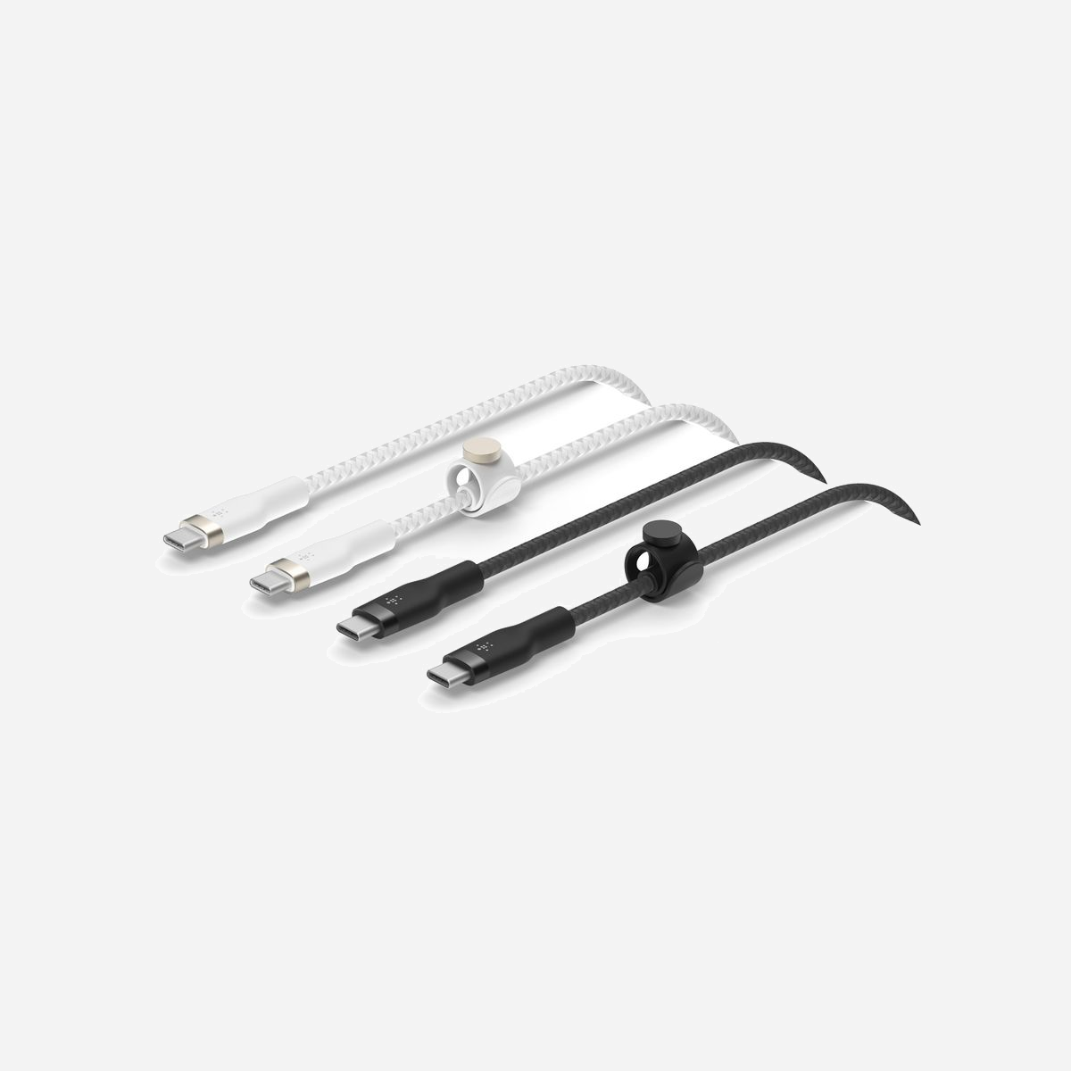 Belkin BoostCharge Pro Flex Câble USB-C vers USB-C 2.0, 1m, 60W, 480 Mbit/s, Gaine Tressée, Noir & Blanc, Lot de 2, Certification USB-IF - Améliorez la durabilité et la flexibilité de votre câble de recharge. Dotés d'une gaine doublement tressée, les câbles en silicone BoostCharge Pro Flex sont jusqu’à 30 fois plus durables. Une sangle magnétique est intégrée aux câbles pour vous permettre de les ranger facilement. Les câbles sont disponibles en 4 couleurs et 3 longueurs différentes.