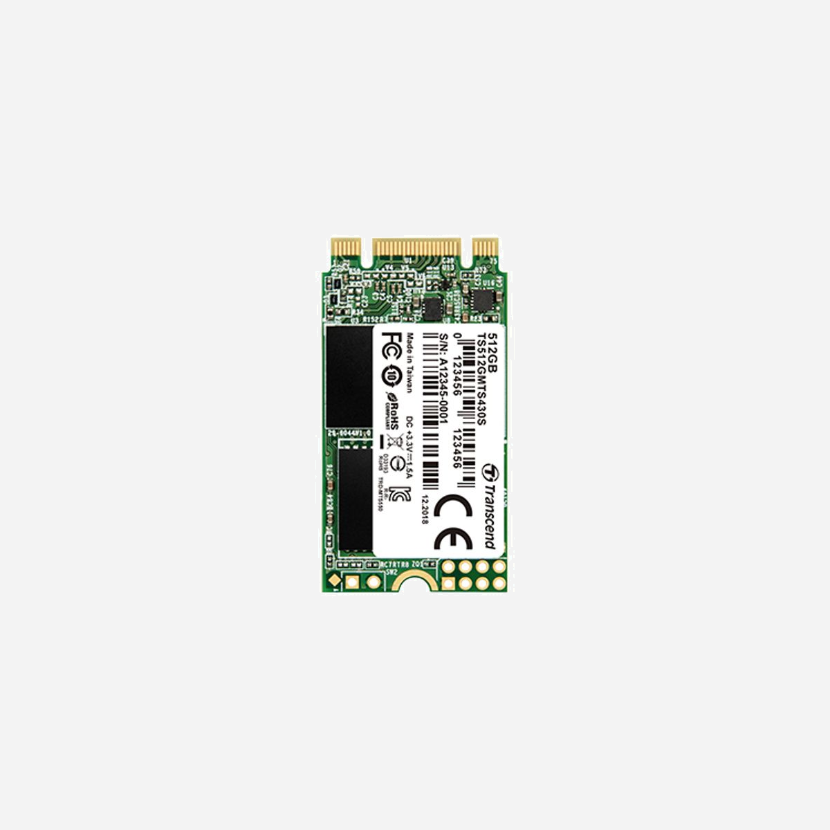 Transcend SSD M.2 430S 512Go SATA III 6Gb/s 3D NAND - Lecture 560Mo/s, Écriture 500Mo/s, 80K/85K IOPS, TRIM, NCQ - TS512GMTS430S - Le SSD M.2 430S ultra-compact de Transcend, qui adopte l'interface SATA III 6Gb/s et une mémoire cache DRAM DDR3, est parfaitement adapté aux besoins de haute performance et aux limites de taille strictes des appareils de petite taille. En n'utilisant que des puces NAND Flash de haute qualité, ainsi que des algorithmes de firmware améliorés, le SSD M.2 430S de Transcend offre une fiabilité inégalée.