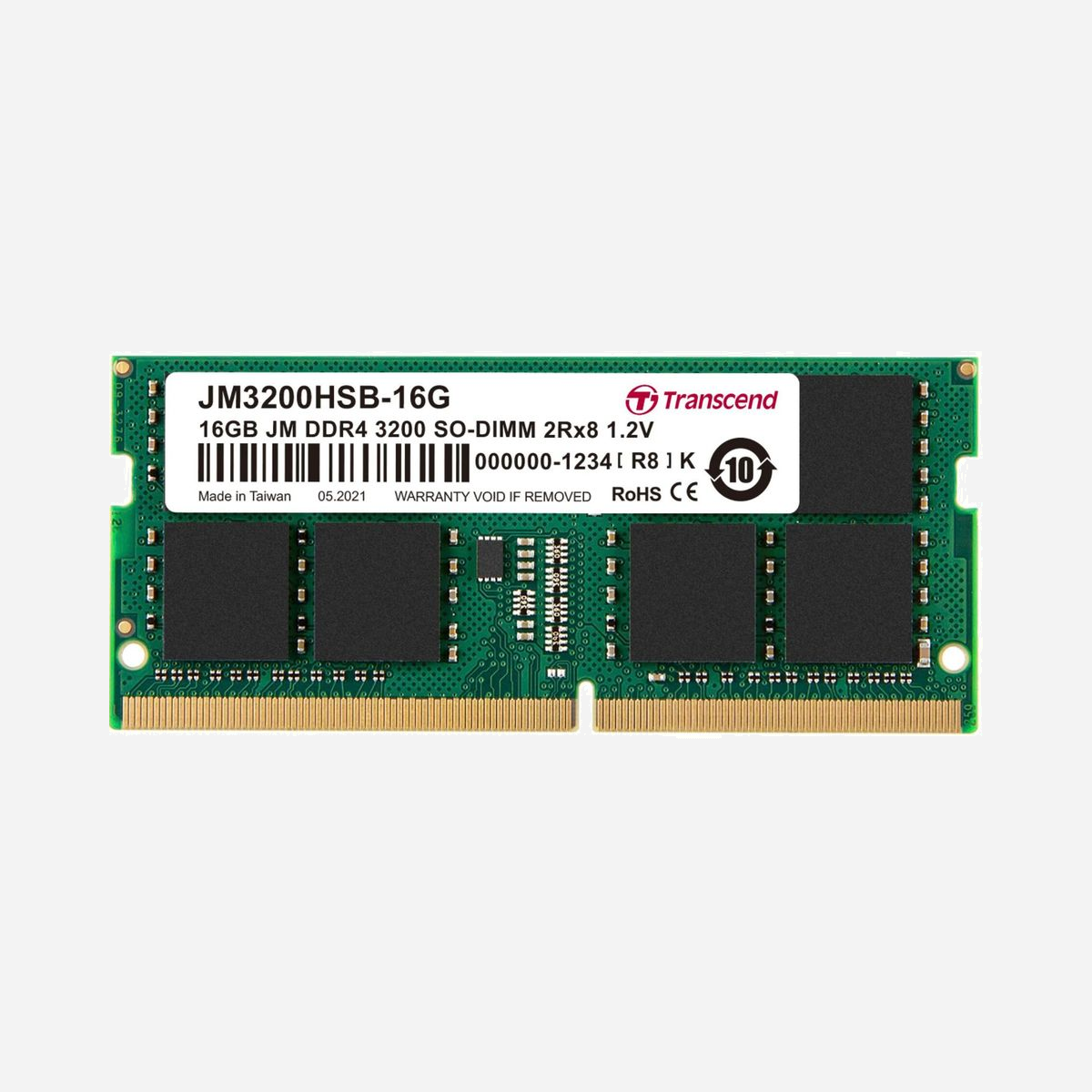 Transcend JetRam 16GB DDR4 3200MHz SO-DIMM 260-pin CL22 1.2V Unbuffered pour PC/Serveur (JM3200HSB-16G) - Transcend JetRam JM3200HSB-16G. composant pour: PC/serveur, Mémoire interne: 16 Go, Type de mémoire interne: DDR4, Fréquence de la mémoire: 3200 MHz, Support de mémoire: 260-pin SO-DIMM, Latence CAS: 22