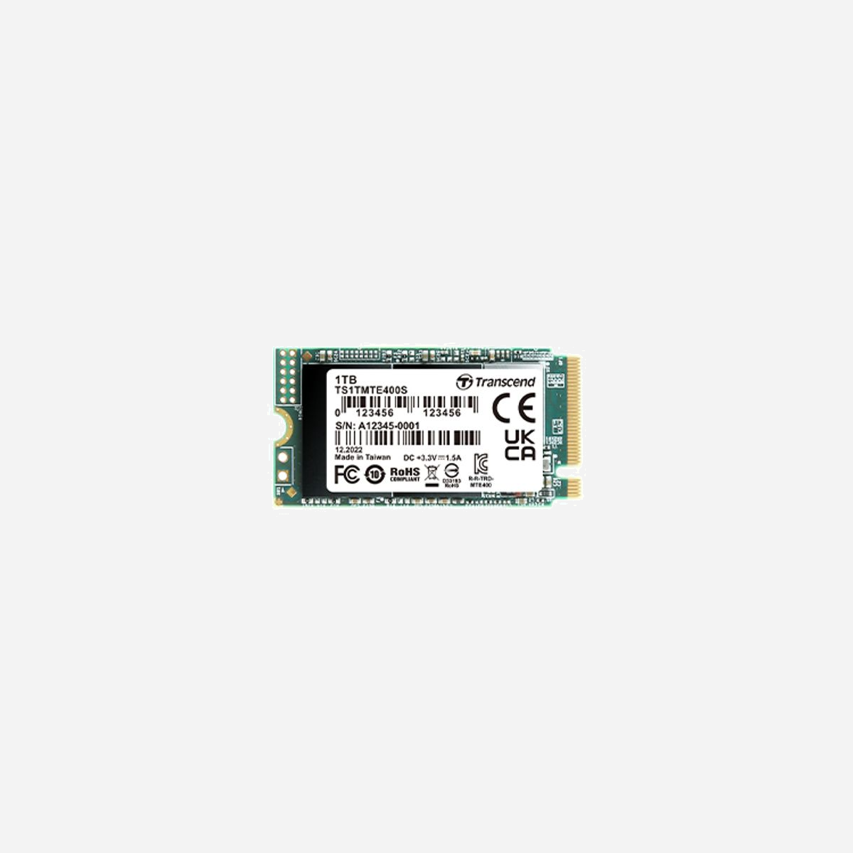 Transcend SSD PCIe 400S 1To M.2 NVMe 3D NAND, Lecture 2000Mo/s, Écriture 1700Mo/s, 400 TBW, 2242, PC Compatible Windows/Linux - Transcend PCIe SSD 400S. Capacité du Solid State Drive (SSD): 1 To, Facteur de forme SSD: M.2, composant pour: PC