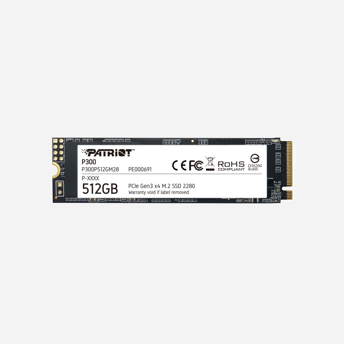 Patriot Memory SSD P300P512GM28 512Go M.2 NVMe PCIe Gen3 x4 Lecture 1700Mo/s Écriture 1200Mo/s 290K/260K IOPS TBW 160 - Patriot Memory P300P512GM28. Capacité du Solid State Drive (SSD): 512 Go, Facteur de forme SSD: M.2