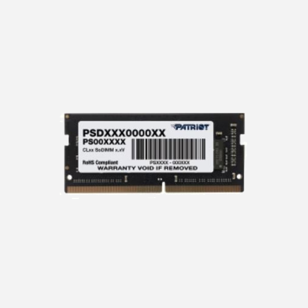 Patriot Memory Signature 16GB DDR4-3200 SO-DIMM 260-pin 1.2V CL22 (PSD416G32002S) - Module mémoire pour ordinateur portable - Patriot Memory Signature PSD416G32002S. composant pour: Ordinateur portable, Mémoire interne: 16 Go, Disposition de la mémoire (modules x dimensions): 1 x 16 Go, Type de mémoire interne: DDR4, Fréquence de la mémoire: 3200 MHz, Support de mémoire: 260-pin SO-DIMM, Latence CAS: 22