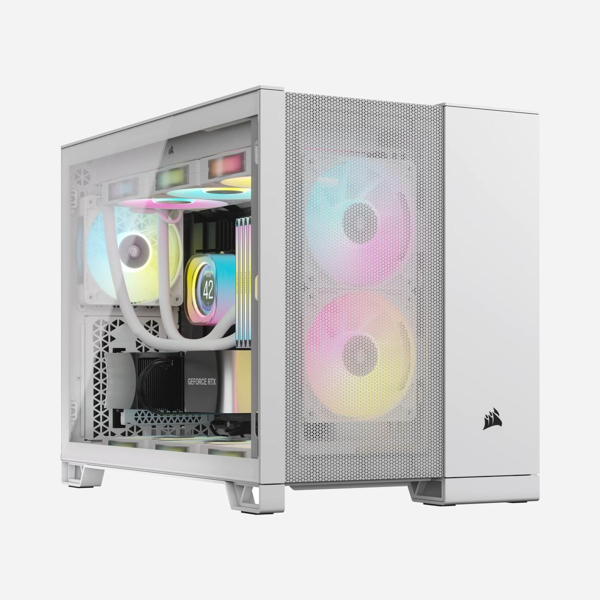 Corsair 2500D AIRFLOW Blanc - Boîtier PC Midi Tower ATX, 2x3.5", 2x2.5", 4 slots d'extension, USB 3.2 Gen1/Gen2, Radiateur avant 360mm, 304x469x376mm - Corsair 2500D AIRFLOW. Format: Midi Tower, Type: PC, Couleur du produit: Blanc. Tailles des radiateurs avant prises en charge: 120,140,240,280,360 mm. Largeur: 304 mm, Profondeur: 469 mm, Hauteur: 376 mm