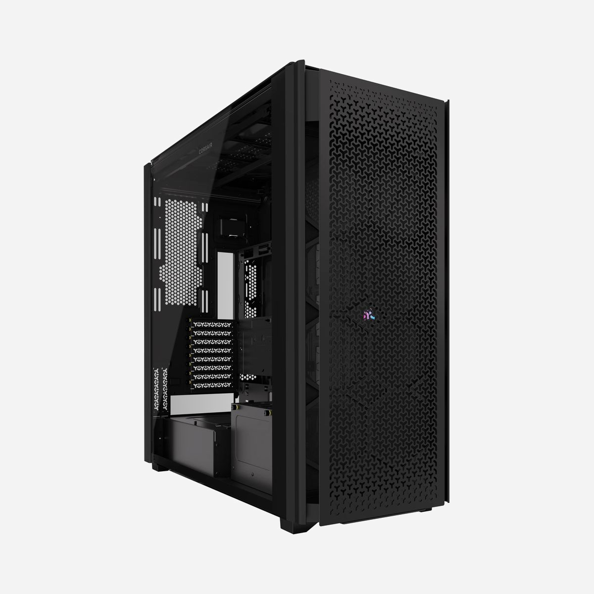 Corsair 9000D RGB AIRFLOW Full Tower Noir - Boîtier PC Acier/Verre Trempé - ATX - Ventilateurs 120/140/200mm - Radiateurs jusqu'à 480mm - USB 3.2 Gen 1/Gen 2 - Corsair 9000D RGB AIRFLOW. Format: Full Tower, Type: PC, Couleur du produit: Noir. Prise en charge des diamètres des ventilateurs avants: 120,140,200 mm, Pris en charge des diamètres des ventilateurs latérals: 120 mm, Pris en charge des diamètres des ventilateurs arrières: 120,140 mm. Largeur: 307 mm, Profondeur: 698 mm, Hauteur: 698 mm