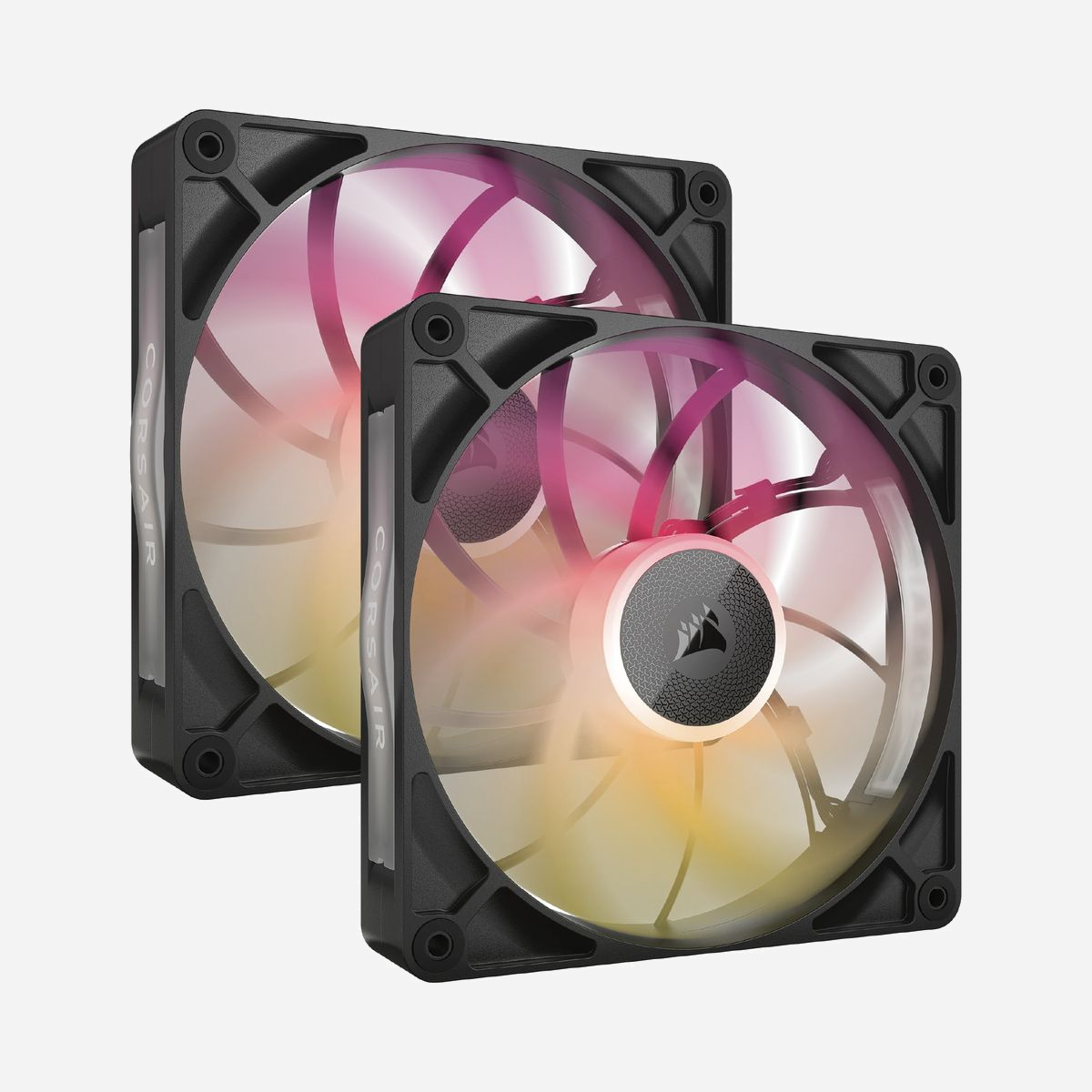 Corsair iCUE LINK RX140 MAX RGB, Ventilateur 140mm, 300-1600 RPM, 102.9 CFM, 2.38 mmH2O, 10-31 dB, RGB, Noir, Kit de 2 avec contrôleur RGB - Corsair iCUE LINK RX140 MAX RGB. Type: Ventilateur, Diamètre du ventilateur: 14 cm, Vitesse de rotation (min): 300 tr/min, Vitesse de rotation (max): 1600 tr/min, Pression d'air minimum: 0,2 mmH2O, Pression d'air maximale: 2,38 mmH2O. Couleur du produit: Noir