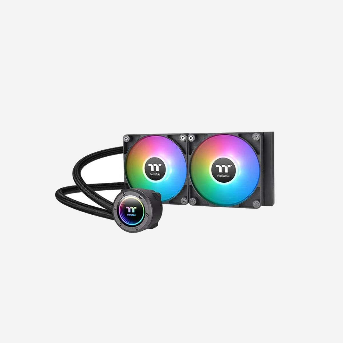 Thermaltake TH240 ARGB - Refroidisseur liquide AIO CPU, radiateur 276mm, 2x120mm ARGB, 500-2000 RPM, 57.05 CFM, sockets Intel/AMD, noir - Thermaltake TT TH240 ARGB. Type: Refroidisseur de liquide tout-en-un, Diamètre du ventilateur: 12 cm, Vitesse de rotation (min): 1500 tr/min, Vitesse de rotation (max): 3300 tr/min, Pression d'air maximale: 2,23 mmH2O, Type de roulement: Hydraulique. Tension: 12 V. Couleur du produit: Noir