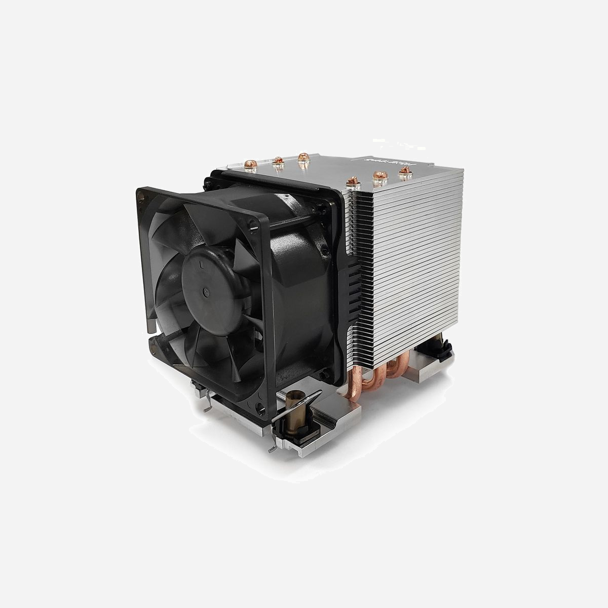 Dynatron N6 Refroidisseur d'air CPU 80mm, LGA 4189, Intel Xeon, 800-3000 tr/min, 13.67-51.26 CFM, Aluminium/Cuivre, TDP 270W - Dynatron N6. Type: Refroidisseur d'air, Diamètre du ventilateur: 8 cm, Nombre de vitesses: 3, Vitesse de rotation (min): 800 tr/min, Vitesse de rotation (max): 3000 tr/min, Pression d'air minimum: 0,402 mmH2O, Pression d'air maximale: 5,66 mmH2O, Type de roulement: Roulement à billes. Tension: 12 V. Largeur: 91 mm, Profondeur: 128 mm, Hauteur: 110 mm. Couleur du produit: Aluminium, Noir, Cuivre
