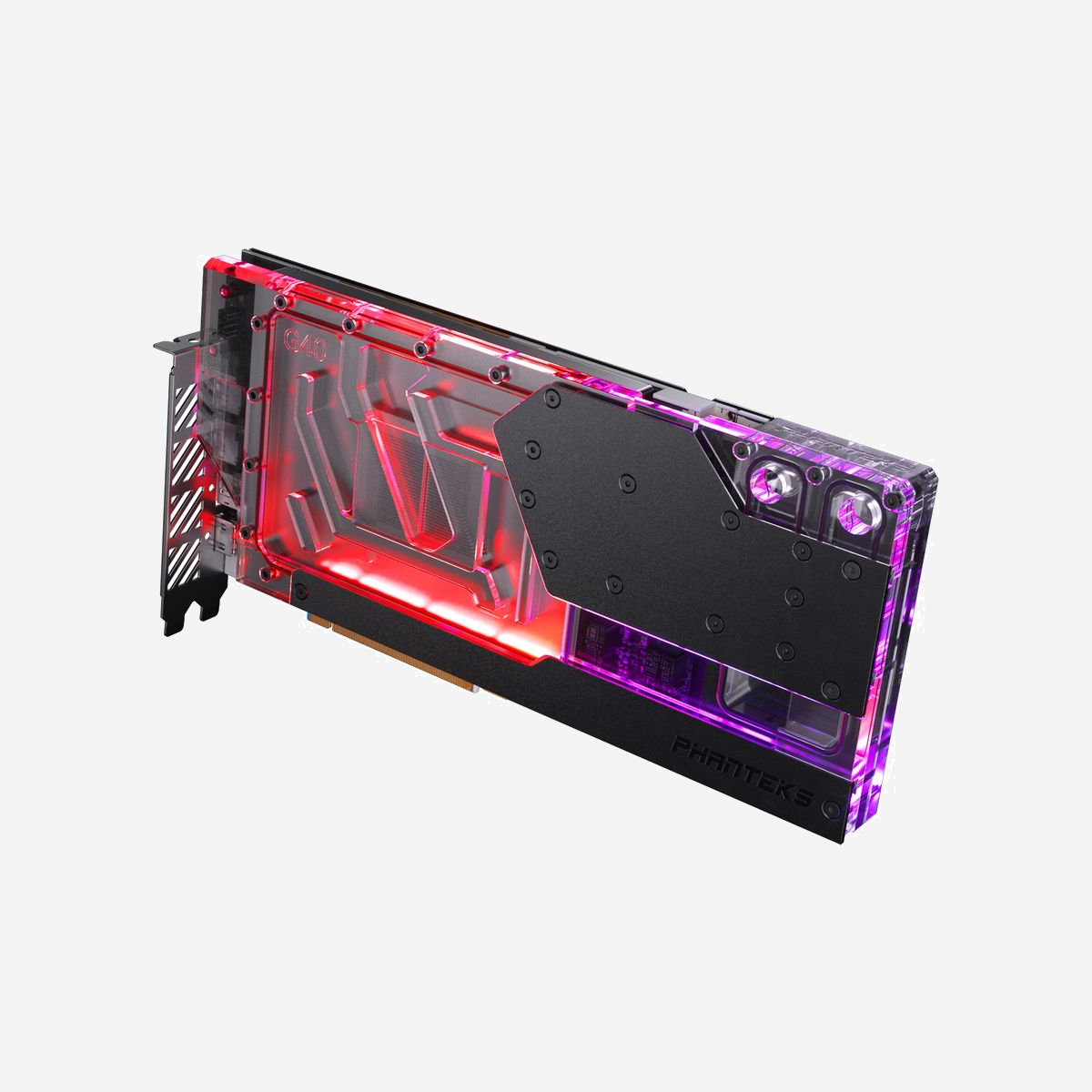 Phanteks Glacier G40 Refroidisseur Eau + Plaque Arrière pour RTX 4090 AORUS/GAMING OC, Acrylique/Cuivre Noir/Transparent, 353.2x190x70mm - Phanteks Glacier G40. Type: Refroidisseur par eau + plaque arrière, Matériel: Acrylique, Cuivre, Couleur du produit: Noir, Transparent. Largeur: 353,2 mm, Profondeur: 190 mm, Hauteur: 70 mm. Type d'emballage: Boîte