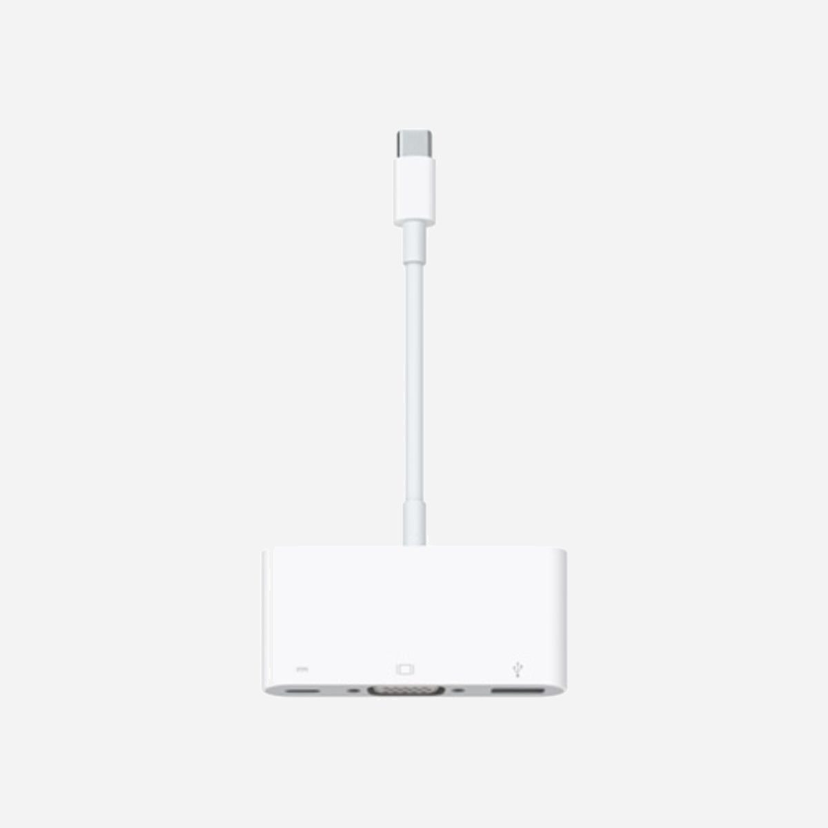 Apple Adaptateur Multiport USB-C vers VGA MJ1L2ZM/A Blanc, résolution 1920x1080, 1 port USB Standard, port USB-C pour alimentation, compatibilité MacBook - L’Adaptateur multiport VGA USB-C vous permet de connecter votre MacBook à port USB-C à un écran VGA, tout en y connectant également un appareil USB standard et un câble de charge USB-C.<br><br>L’Adaptateur multiport VGA USB-C vous permet d’afficher par recopie vidéo l’écran de votre MacBook sur un écran ou téléviseur compatible VGA jusqu’en HD 1080p. Il assure également la sortie des contenus vidéo tels que les films et les vidéos tournées par vos soins. Il vous suffit de connecter l’adaptateur au port USB-C de votre MacBook, puis à votre téléviseur ou projecteur via un câble VGA (vendu séparément).<br><br>Utilisez le port USB standard pour connecter des appareils tels qu’une clé USB ou votre appareil photo, ou encore un câble USB pour synchroniser et recharger votre iPhone, iPad ou iPod. Vous pouvez aussi connecter un câble de charge au port USB-C pour recharger votre MacBook.<br><br>Remarque : l’adaptateur multiport VGA numérique USB-C Apple n’est pas compatible avec le disque dur G-Tech G-DRIVE mobile USB 3.0 (numéro de pièce Apple HF4F2VC/A).