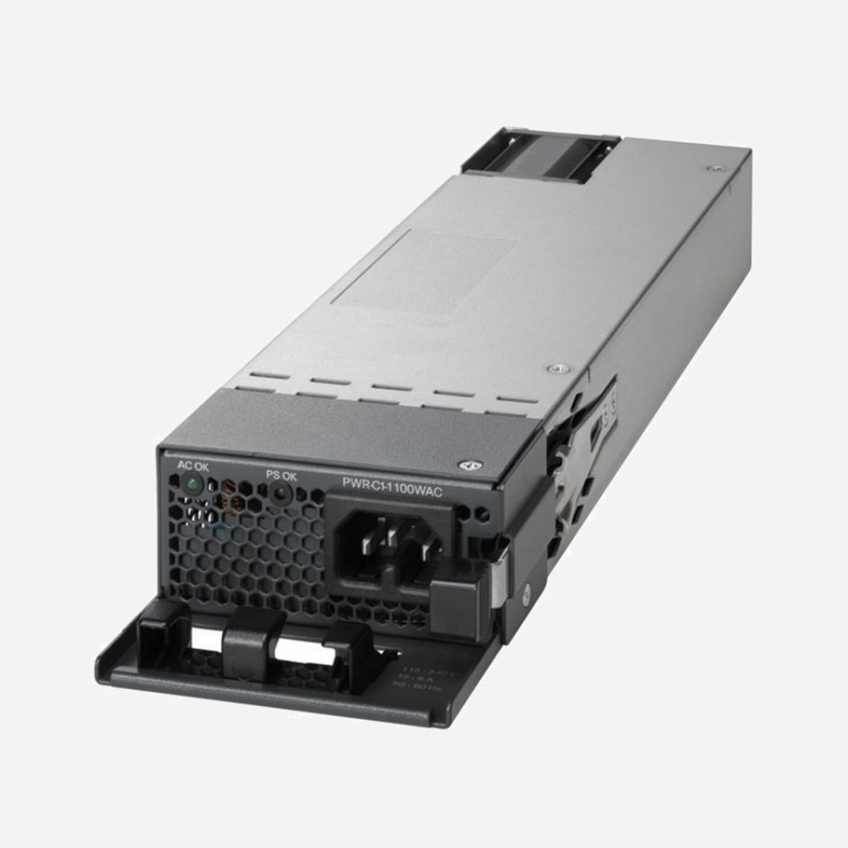 Alimentation Cisco PWR-C1-1100WAC-P= 1100W AC 100-240V, Certification 80+ Platinum, Série Catalyst 9300, Protection Surtension/Surcharge/Court-circuit. - Cisco PWR-C1-1100WAC-P=. Type de produit: Alimentation électrique, Couleur du produit: Noir, Gris, Matériel: Acier. Technologie de connectivité: Avec fil. Puissance totale: 1100 W, Tension d'entrée AC: 100 - 240 V, Fréquence d'entrée AC: 50 Hz. Certification: 80+ Platinum