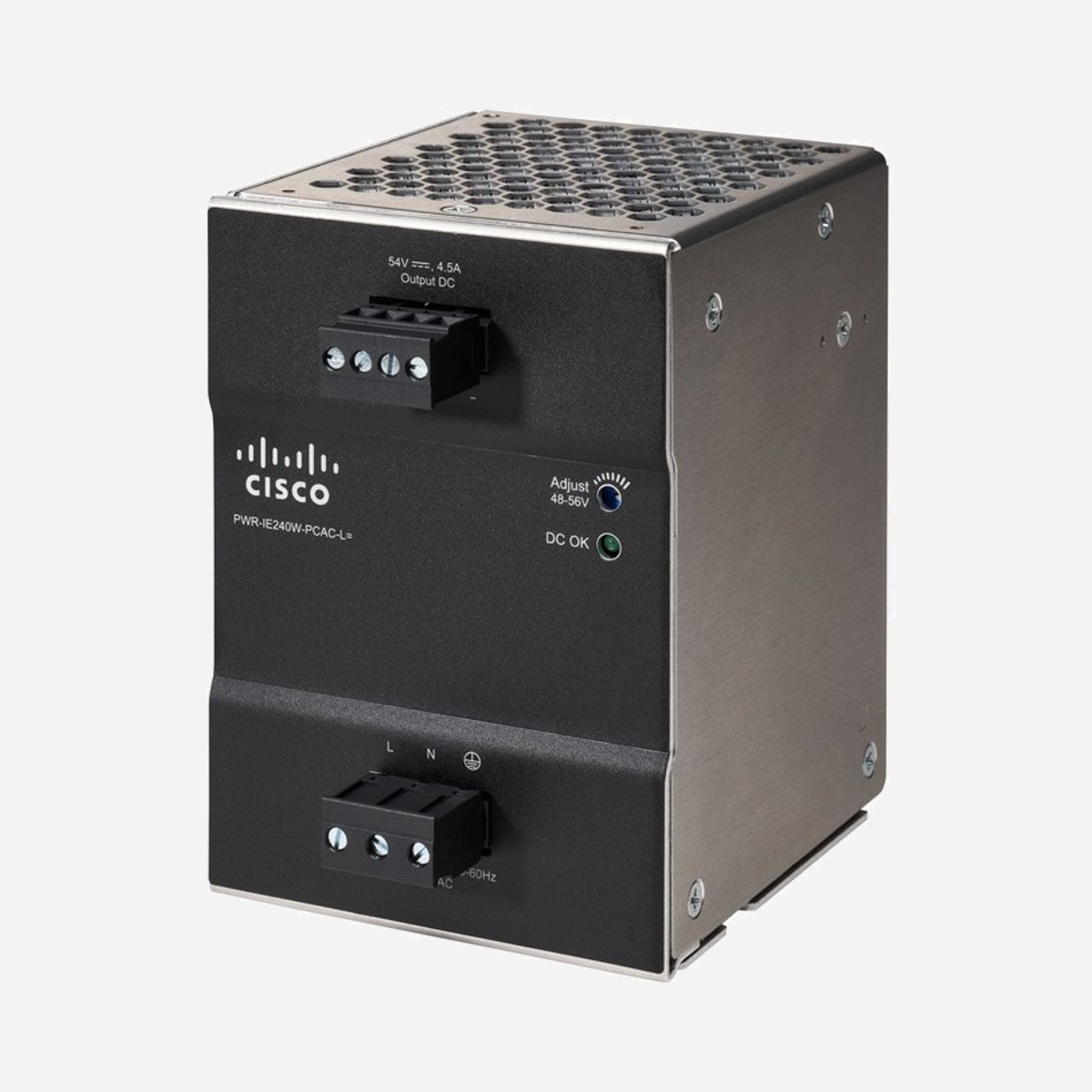 Alimentation Cisco PWR-IE240W-PCAC-L= 240W AC P/S LITE, 90-264V, 50/60Hz, MTBF 1058750h, 85x121x124.1mm, Certifiée SIQ Bauart, IP20 - Cisco 240W AC P/S LITE. Type de produit: Alimentation électrique, Couleur du produit: Noir, Temps moyen entre pannes: 1058750 h. Puissance totale: 240 W, Tension d'entrée AC: 90 - 264 V, Fréquence d'entrée AC: 50 / 60 Hz. Sécurité: IP20, Certification: SIQ Bauart to EN 60950-1 UL/cUL UL 60950-1 / CSA C22.2 No. 60950-1 UL/cUL UL 62368-1 / CSA C22.2.... Largeur: 85 mm, Profondeur: 121 mm, Hauteur: 124,1 mm