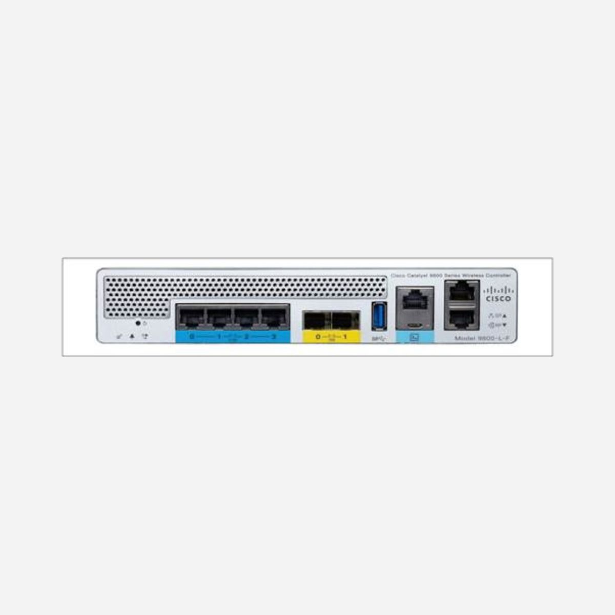 Cisco Catalyst C9800-L-F-K9 : Contrôleur LAN Ethernet 10GbE, WiFi, 6x RJ-45, 2x SFP, AES, IPSec, RJ-45 Console, VLAN, QoS, 215.9x230.1x40.2mm - Cisco Catalyst 9800-L-F. Couleur du produit: Gris. LAN Ethernet : taux de transfert des données: 10,100,1000,10000 Mbit/s, Standards réseau: IEEE 802.11a, IEEE 802.11ac, IEEE 802.11ax, IEEE 802.11b, IEEE 802.11d, IEEE 802.11e, IEEE.... Algorithme de sécurité soutenu: AES, DES, EAP, HTTPS, IPSec, SSL/TLS, WEP, WPA2. Port de console: RJ-45. Largeur: 215,9 mm, Profondeur: 230,1 mm, Hauteur: 40,2 mm