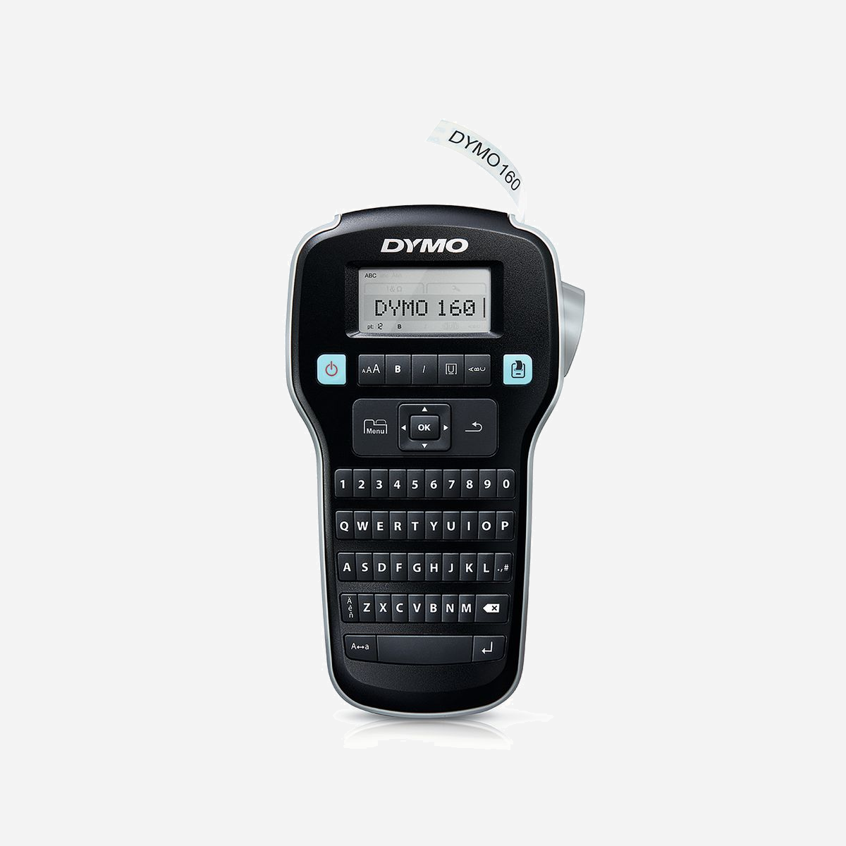DYMO LabelManager 160 QWERTY - Étiqueteuse thermique 180x180 DPI, 12mm/sec, largeur 6-12mm, écran LCD, ruban D1, piles AAA, noir/argent - <b>CRÉATION RAPIDE D’ÉTIQUETTES GRÂCE AUX TOUCHES DE RACCOURCI</b><br>Tapez votre texte, mettez-le en forme avec les touches de raccourci et imprimez-le !<br>C'est aussi simple que ça de créer des étiquettes professionnelles.<br><br>Les emballages en carton DYMO® et les étiquettes de boîtes sont fabriqués à 80% de matériaux recycles - 99% de ce matériel recyclé provient de déchets post-consommation Nos matériaux ont été détournés et récupérés à partir de déchets de consommation destinés à être éliminés et sont désormais réutilisés pour créer nos emballages.<br>Piles rechargeables - Nous avons été l’un des premiers fabricants reconnus d’étiqueteuses électroniques dans le monde. Nous sommes à la pointe de la technologie avec l’utilisation d’une seule batterie rechargeable longue durée1 dans la majorité de nos étiqueteuses DYMO®. Cela signifie que le consommateur n’a pas besoin d’utiliser des piles jetables et économise 10% sur sa consommation d’énergie5. 1Usine de Saint-Niklaas, Belgique, Europe (les étiquettes LabelWriterTM pour le marché américain sont produites à Mexicali, au Mexique) ; 5Conformément aux exigences les plus strictes du ministère de l’énergie (DOE), les piles DYMO® utilisent peu ou pas d’énergie lorsque le produit est en veille<br>Sans encre ni toner - Par rapport à l’impression de feuilles d’étiquettes avec une imprimante classique, toutes les étiqueteuses DYMO®4 utilisent une technologie d’impression thermique innovante qui supprime l’utilisation et l’élimination des cartouches d’encre ou de toner. 4Gamme de produits DYMO® LabelWriter™, LetraTag™, LabelManager™, Embossing™