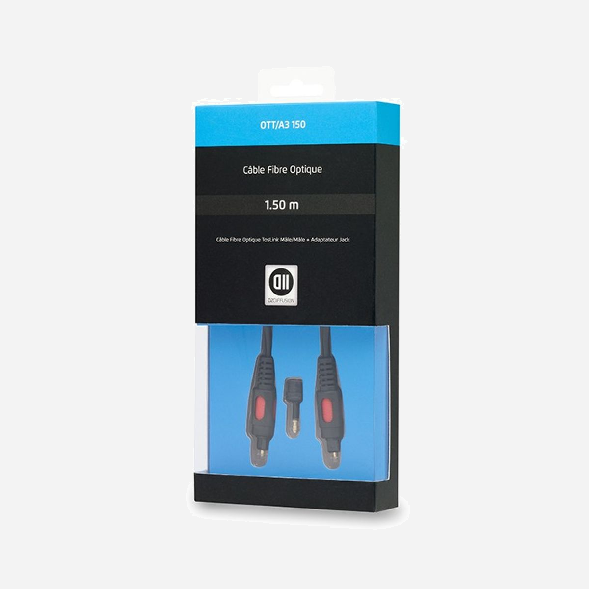 D2 Diffusion D2OPT150 : Câble audio optique 1.5m, connecteurs mâle-mâle droits, noir, pour transmission de signaux audio numériques. - Profitez de la qualité supérieure du signal optique.<br><br>Ce câble assure la transmission des signaux audio. Il est recommandé pour les liaisons entre un kit d'enceinte et un téléviseur par exemple.