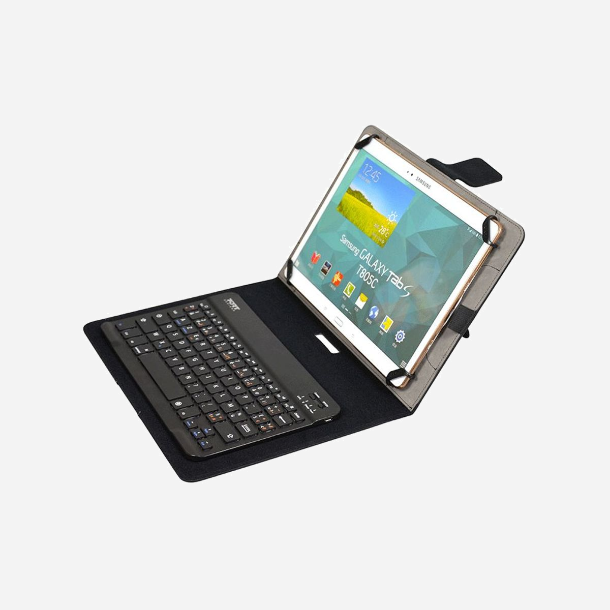 Port Designs Muskoka Clavier AZERTY Français Bluetooth Noir pour tablette jusqu'à 10" (25.4cm) Simili-cuir 284x208x26mm Batterie intégrée - Port Designs Muskoka. Disposition des touches du clavier: AZERTY, Language du clavier: Français. Compatibilité de marque: Toutes marques, Couleur du produit: Noir, Taille maximale de l’écran: 25,4 cm (10"). Technologie de connectivité: Sans fil, Interface de l'appareil: Bluetooth. Source d'alimentation: Batterie. Largeur: 284 mm, Profondeur: 26 mm, Hauteur: 208 mm