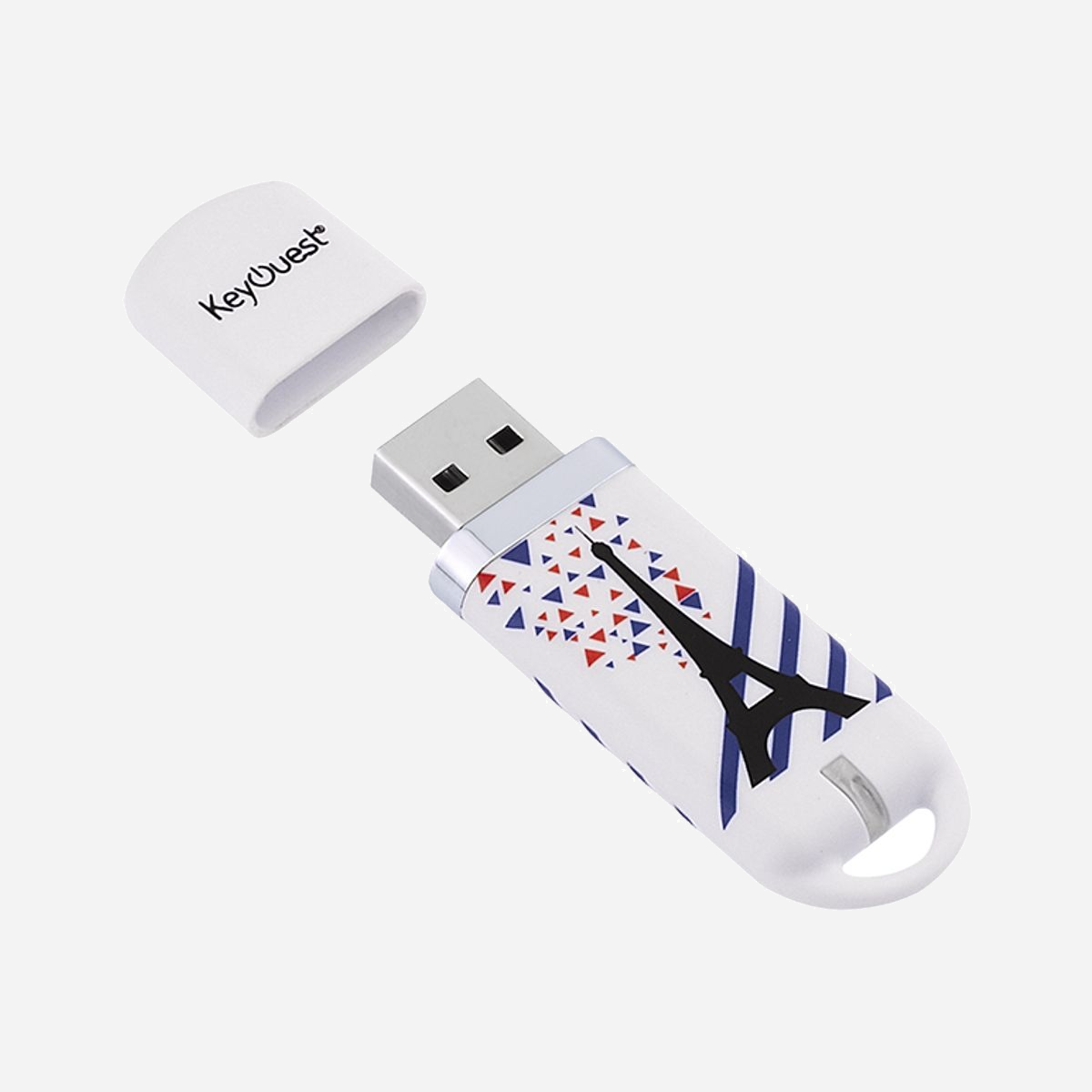 KeyOuest KO004555 : Clé USB 16 Go, USB Type-A 2.0, 68x20x7mm, compatible Windows, macOS 8.6 à macOS 10.12, Noir/Bleu/Rouge/Blanc - Capacité de stockage : 16 GB<br>Musique : +/-4 000 morceaux MP3<br>Photo : 4577 photos (10 Mpx)<br>Vidéo : 214 min