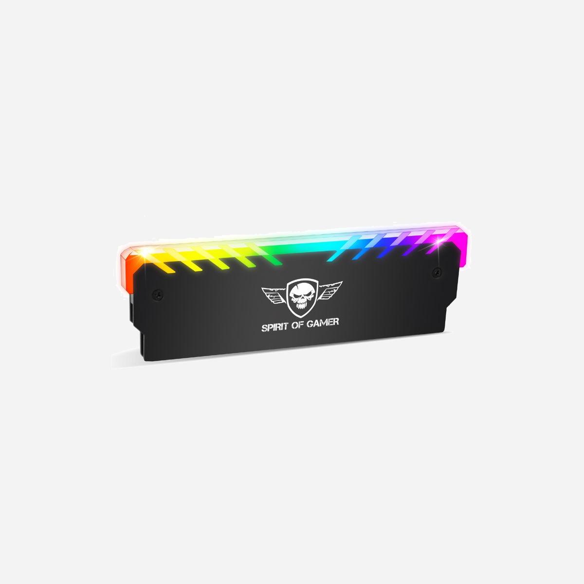 Spirit of Gamer SOG-MEM-RGB Radiateur pour module de mémoire (1x) Noir, ABS/Aluminium, éclairage RGB (3-pin), 7x140x44mm, avec vis et pad thermique - Spirit of Gamer SOG-MEM-RGB. Type: Dissipateur thermique/Radiateur. Largeur: 7 mm, Profondeur: 140 mm, Hauteur: 44 mm. Couleur du produit: Noir