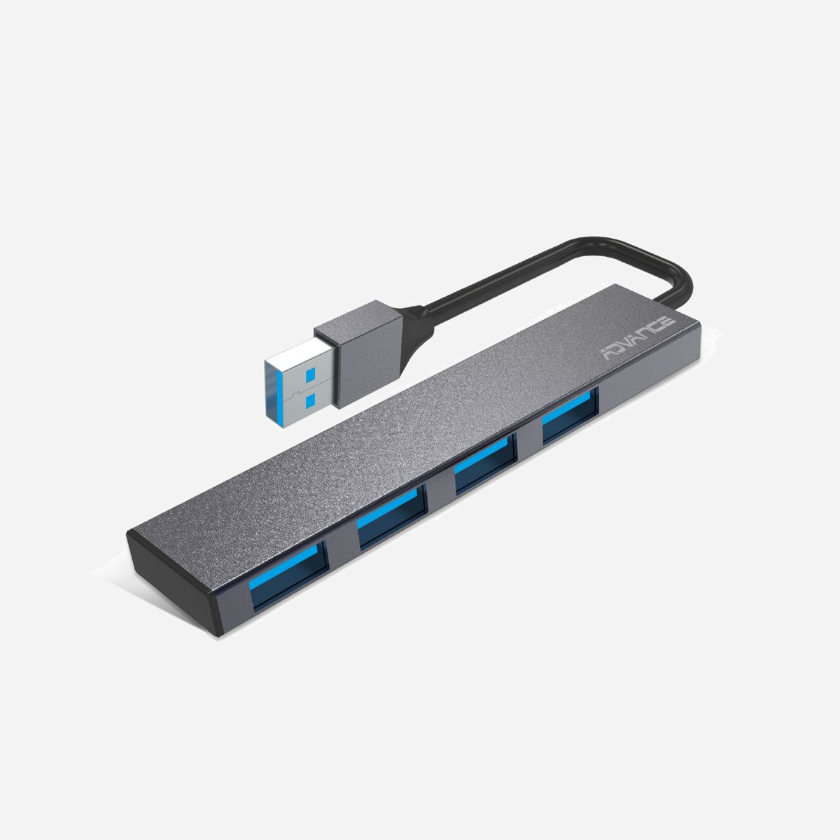 Hub USB ADVANCE HUB-405AL - USB 3.2 Gen 1 Type-A, 4 Ports, 480 Mbit/s, Longueur câble 0.6m, Gris, Compatible Windows/macOS - <b>HUB XPAND SMART USB 3.0</b><br><br>4 ports USB 3.0<br>
