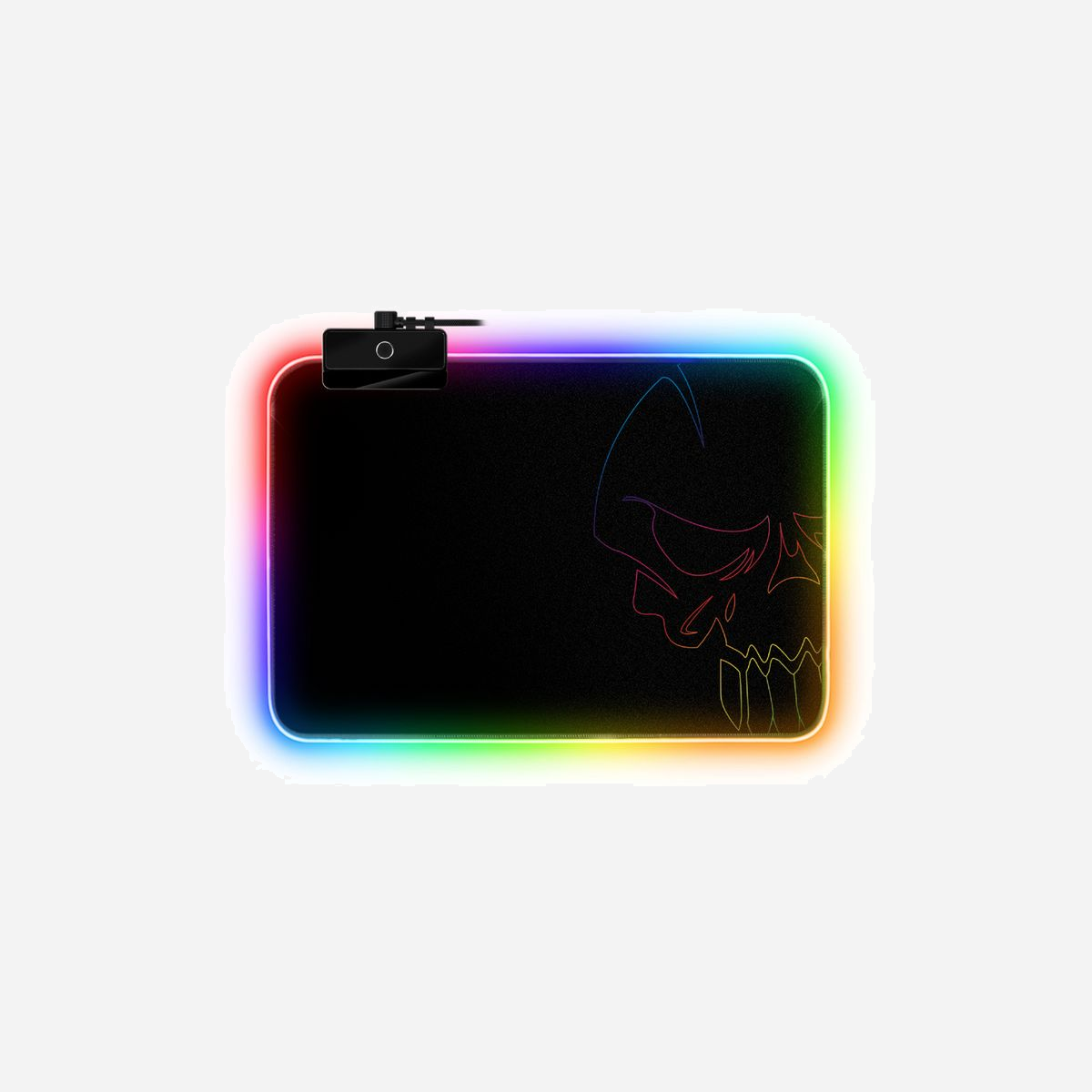 Spirit of Gamer Darkskull SOG-PADMRGB - Tapis de Souris Gaming 300x230x3mm, Surface Tissu Micro-Maille, Base Antidérapante, Rétroéclairage RGB, Câble 1.8m - MOUVEMENTS FLUIDES : les tapis de souris darskull rgb offrent une surface textile en micro-maille. un revêtement ultra fin spécialement conçu et étudié pour vous garantir : rapidité, fluidité et une meilleure précision des mouvements de votre souris.<br>DARSKULL RGB MEDIUM : le tapis darskull rgb taille m mesure 30 x 23 centimètres. une épaisseur de 3 millimètres. il offre assez d’espace pour accueillir votre souris.<br>RGB BACKLIGHT : la série rgb est équipé d’un rétro-éclairage à 360°. choisissez parmi 10 modes : 3 effets rgb dynamiques (neon, flash, loop) ou l’une des 7 couleurs statiques (rouge, vert, bleu, violet, turquoise, jaune, blanc).<br>PLAY HARD : développé et éprouvé par notre team de gamers, les tapis darksull sont compatibles avec les capteurs optiques et laser.<br>BASE ANTIDERAPANTE : sa base en caoutchouc antidérapante permet de maintenir le tapis fermement sur toute les surfaces. résistant et lavable, une simple éponge ou un linge humide vous permettra de le nettoyer.