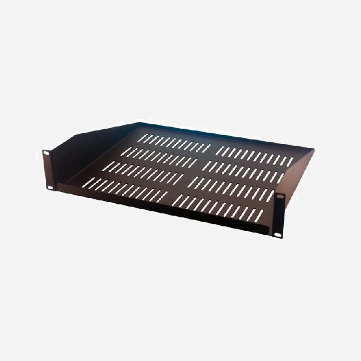 Etagère Rack 19" MCL 9A/PL-40 2U, Charge 20kg, Dimensions 480x380x90mm, Montage Montants Avant, Couleur Noir, Profondeur 380mm - Etagère fixe pour un montage sur les montants avants en 19''.<br>- Hauteur : 2U<br>- Charge : 20 Kg<br>- Montage 19'' sur montants avants<br>- Dimensions : 480 x 380 x 90mm