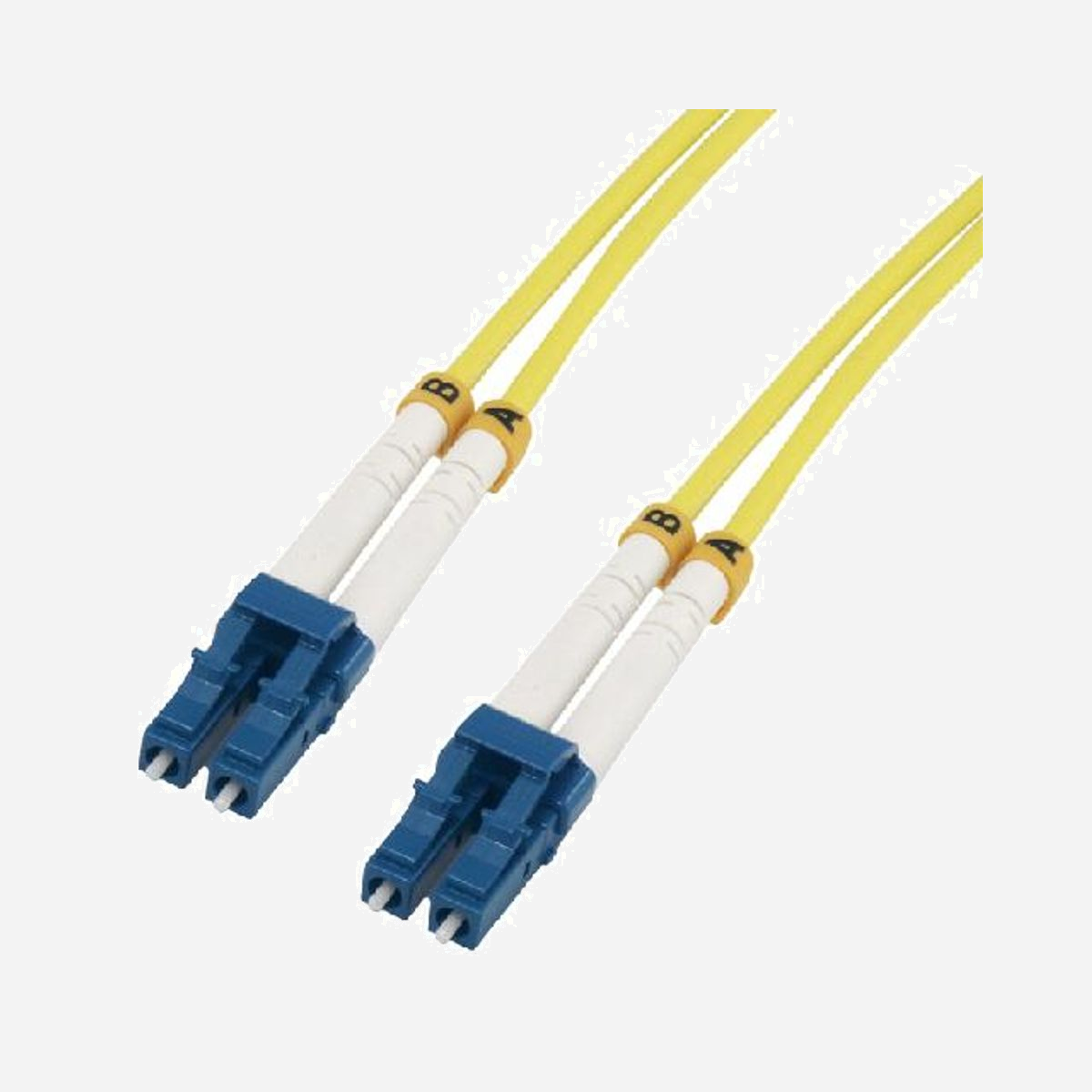 MCL Câble Fibre Optique OS2 LC/LC 5m Monomode 9/125µm 10Gbit/s Gaine LSZH - Bleu/Blanc/Jaune - Référence FJOS2/LCLC-5M - Jarretière équipée d'une fibre optique OS2 9/125 microns, jusqu'à 10 Gbits/s sur une longueur de 10 à 40 Km selon le protocole.<br><br><b>Détails :</b><br>- Connecteur 1 : LC<br>- Connecteur 2 : LC<br>- Gaine LSZH