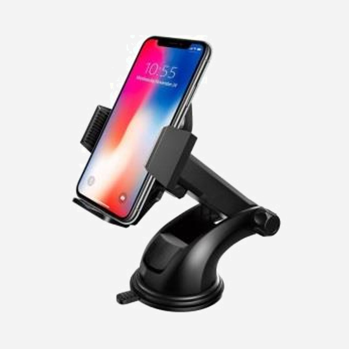 DLH DY-DU3788: Support passif smartphone voiture, fixation ventouse pare-brise/tableau de bord, orientation H/V, 66x55x215mm, noir - SUPPORT VOITURE POUR SMARTPHONES AVEC BRAS ARTICULE EXTENSIBLE A FIXER SUR PAREBRISE OU SUR TABLEAU DE BORD.