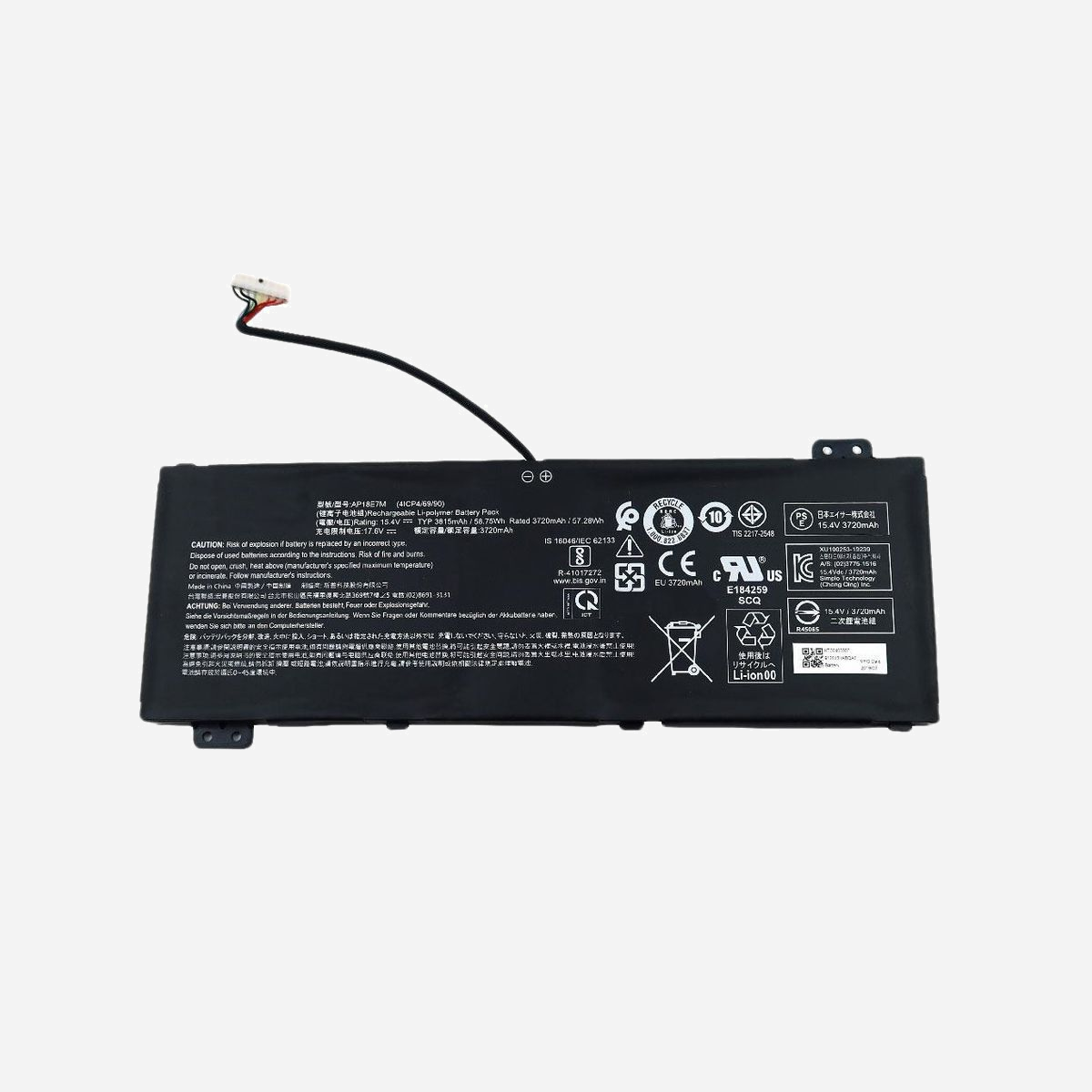 Batterie DLH Li-ion 15.4V 3700mAh 57Wh pour Acer Aspire/ConceptD/Nitro/Predator, remplace AP18E7M/AP18E8M/KT.00407.007/KT.0040G.013 - Pour ACER Aspire A715-74G / ConceptD 3 CN315-71 / ConceptD 3 Pro CN315-71P / ConceptD 5 CN515-71 / ConceptD 5 CN517-71 / ConceptD 5 Pro CN515-71P / ConceptD 5 Pro CN517-71P / Nitro 5 AN515-43 / Nitro 5 AN515-44 / Nitro 5 AN515-45 / Nitro 5 AN515-52 / Nitro 5 AN515-54 / Nitro 5 AN515-55 / Nitro 5 AN517-51 / Nitro 5 AN517-52 / Nitro 7 AN715-51 / Predator Helios 300 PH315-52 / Predator Helios 300 PH315-53 / Predator Helios 300 PH317-52 / Predator Helios 300 PH317-53 / Predator Helios 300 PH317-54 / Predator Triton 300 PT315-51 / Predator Triton 300 PT315-52