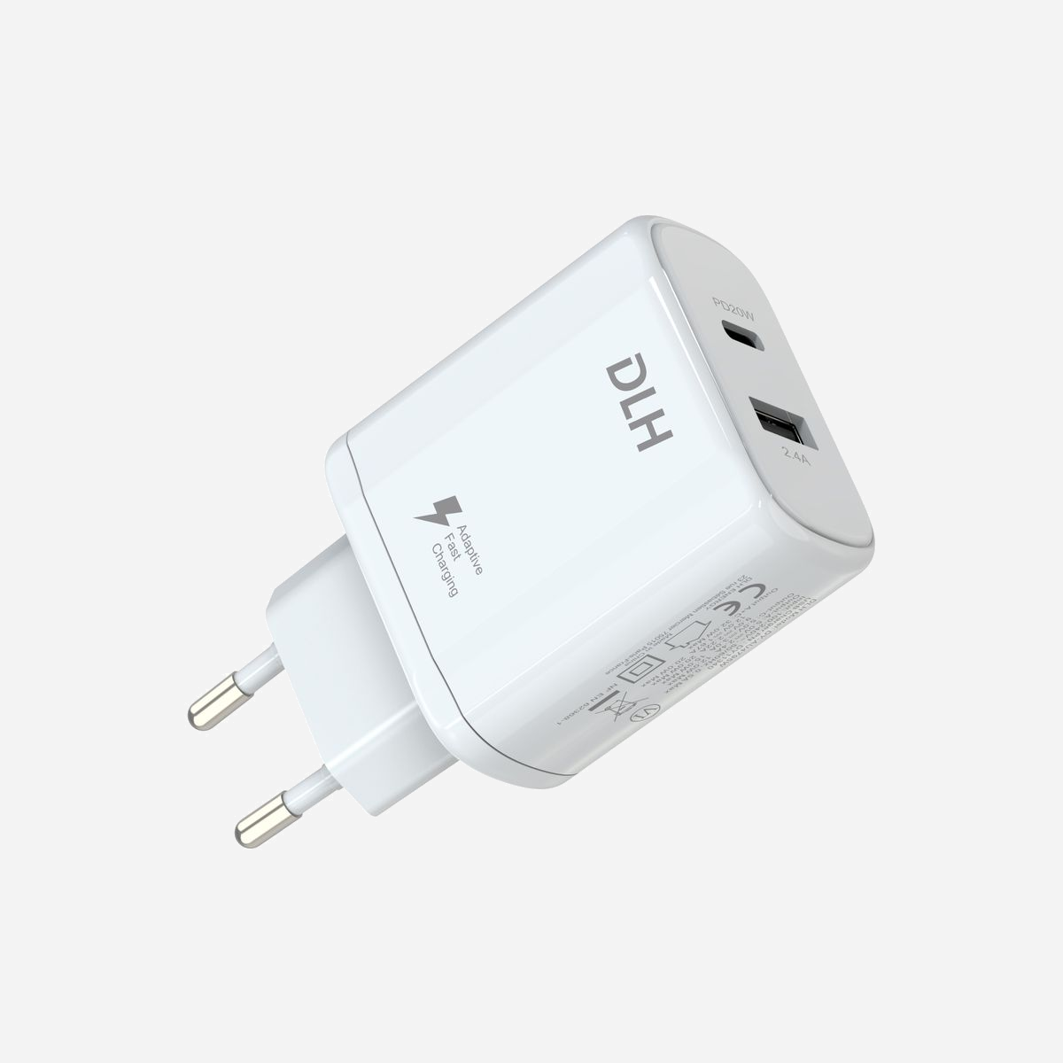 DLH Chargeur Secteur DY-AU4795W Blanc - 32W Totaux (USB-C 20W Power Delivery + USB-A 12W) - Compatible Smartphone/Tablette, Charge Rapide - Chargeur secteur avec 1 port USB-C 20W Power Delivery et 1 port USB-A 12W - Puissance totale 32W - Blanc - Pour tablettes et smartphones - Câble non fourni - Compatible charge rapide toutes marques<br>