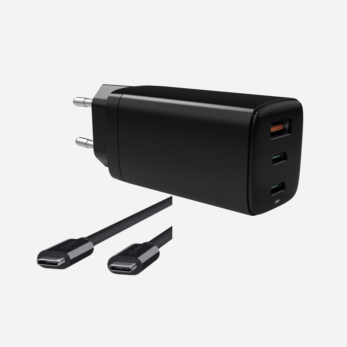 DLH DY-AI4800 Chargeur Secteur 65W GaN, 2x USB-C Power Delivery, 1x USB-A, Câble USB-C 1.8m, 100-240V, Protections Surtension/Surchauffe/CC - Alimentation secteur GaN 65W avec 2 ports USB-C Power Delivery et 1 port USB-A - Puissance totale 65W max - Technologie GaN : taille compacte et charge rapide - Câble USB-C vers USB-C 1.8m - Noir - Chargeur pour PC portables, tablettes et smartphones<br>