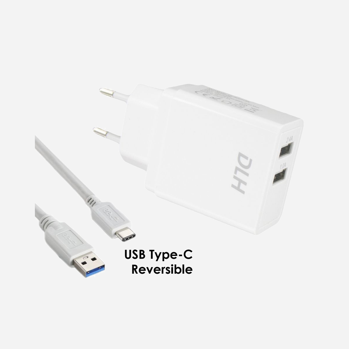 DLH Chargeur Secteur 2 Ports USB 2.0 12W avec Câble USB-C, Sortie 2.4A, Compatibilité Téléphone, Smartphone, Tablette, Blanc, Longueur 1m, Certifié CE - DLH CHARGEUR SECTEUR 2 PORTS USB 12W AVEC CABLE USB-C. Type de chargeur: Intérieure, Type de source d'alimentation: Secteur, Compatibilité de chargeur: Téléphone portable, Smartphone, Tablette. Courant de sortie de l'adaptateur secteur: 2,4 A. Quantité de Ports USB 2.0: 2. Longueur de câble: 1 m, Couleur du produit: Blanc