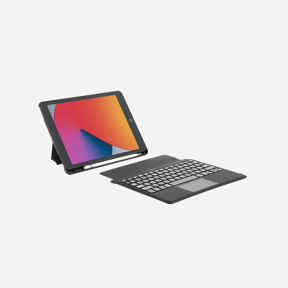 Mobilis 029029 Étui Folio pour iPad 10.2" (7/8/9ème gen) Noir avec Clavier Bluetooth AZERTY, Touchpad et Protection antichoc 0.9m - Cette coque antichoc iPad 10.2 pouces avec clavier Bluetooth® français détachable est spécialement conçue pour iPad 9th, 8th, 7th gen. Elle comporte un emplacement de rangement pour stylet tactile compatible avec l’Apple Pencil.<br><br>Grâce à la structure de cet étui semi-rigide, votre iPad profite d'une protection ultra résistante grâce aux poches d’air aux 4 coins et à la structure au fond de la coque pouvant absorber jusqu’à 300 chutes de 90cm et disperser l’onde de choc.<br><br>Le trépied ultra stable situé derrière l’écran assure le maintien parfait de votre iPad 10.2 pouces lors de l’utilisation de l’écran tactile en mode dessin.<br><br>Lors du transport de votre iPad 9th, 8th, 7th gen, la coque se referme grâce à une languette magnétique qui permet de protéger l’écran et maintenir le clavier fermé et sécurisé.<br>Une accroche magnétique puissante vous permet d’utiliser votre coque avec ou sans le clavier en le détachant et le repositionnant en un mouvement.<br><br>Le clavier Bluetooth® AZERTY avec touchpad est très facile à utiliser et à connecter à votre IPad (touches Fn + Connect en simultané pour activer l’appairage). Il offre jusqu’à 100h d’autonomie en usage continu et se charge par un câble USB-C/ USB-A fourni.