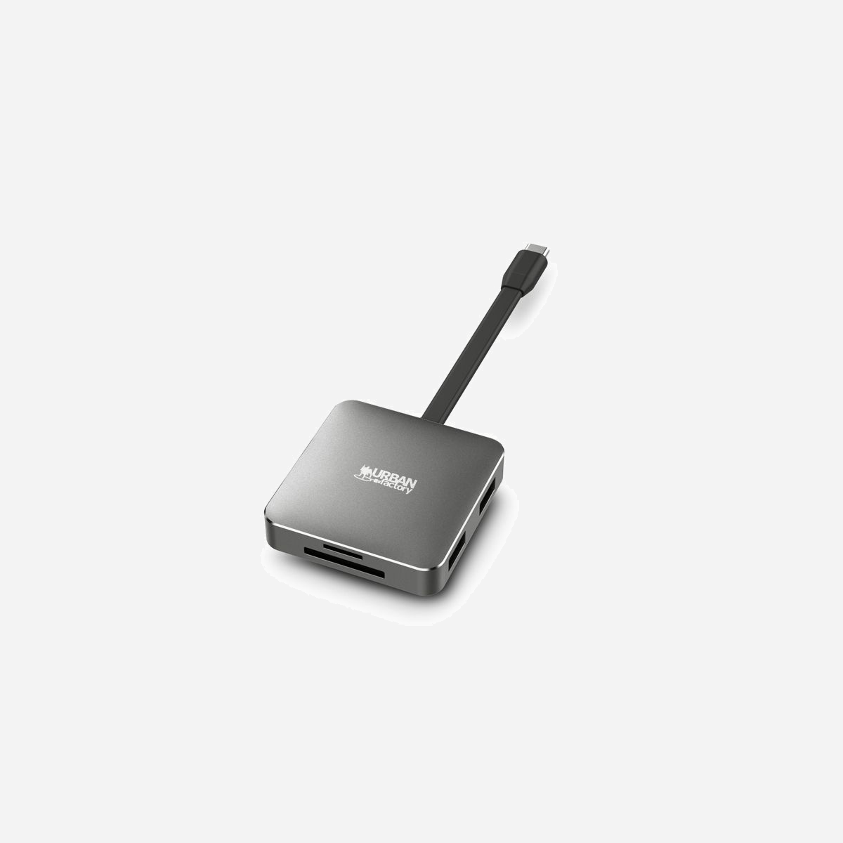 Urban Factory HUBEE LIGHT USB 3.2 Gen 1 Type-C Gris - Hub avec HDMI, USB 2.0, USB-C 100W, Lecteur SD/MicroSD - 55x55x13.5mm - Ref: TCM05UF - Urban Factory HUBEE LIGHT. Interface de l'hôte: USB 3.2 Gen 1 (3.1 Gen 1) Type-C, Délivrance de la puissance USB jusqu’à: 100 W. Couleur du produit: Gris, Cartes mémoire compatibles: MicroSD (TransFlash), SD, Taux de d'actualisation maximal: 60 Hz. Largeur: 55 mm, Profondeur: 55 mm, Hauteur: 13,5 mm. Quantité: 1 pièce(s), Largeur du colis: 186 mm, Profondeur du colis: 115 mm. Longueur de câble: 0,12 m, Type de câble: Flat cable