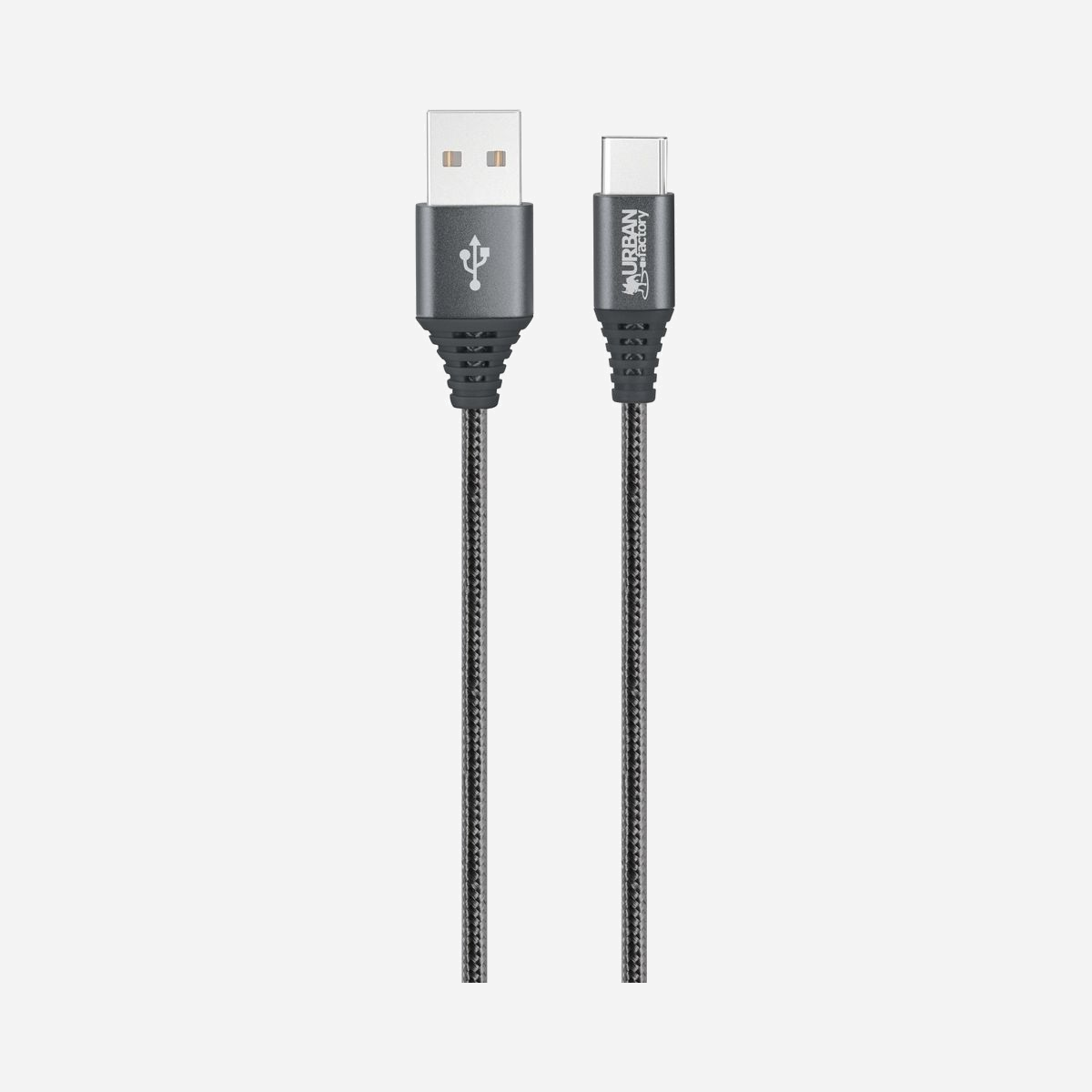 Urban Factory CID74UF Câble USB 2.0 Gris 2m USB-A vers USB-C Mâle/Mâle Tressé Nylon Aluminium TPE 480 Mbit/s - <b>BRAIDEE: Câble tressé ultra résistant USB-C</b><br><br>Voici les principaux avantages d'utiliser un câble fabriqué en Nylon tressé.<br>- Augmenter l'esthétique et la résistance à la traction externe du câble<br>- Pas de phénomène de rotation, de flexion et torsion, ce qui donne à ce câble une facilité d'utilisation impressionnant<br>- Difficile à emmêler<br>- Excellente durabilité et pas facile à déformer