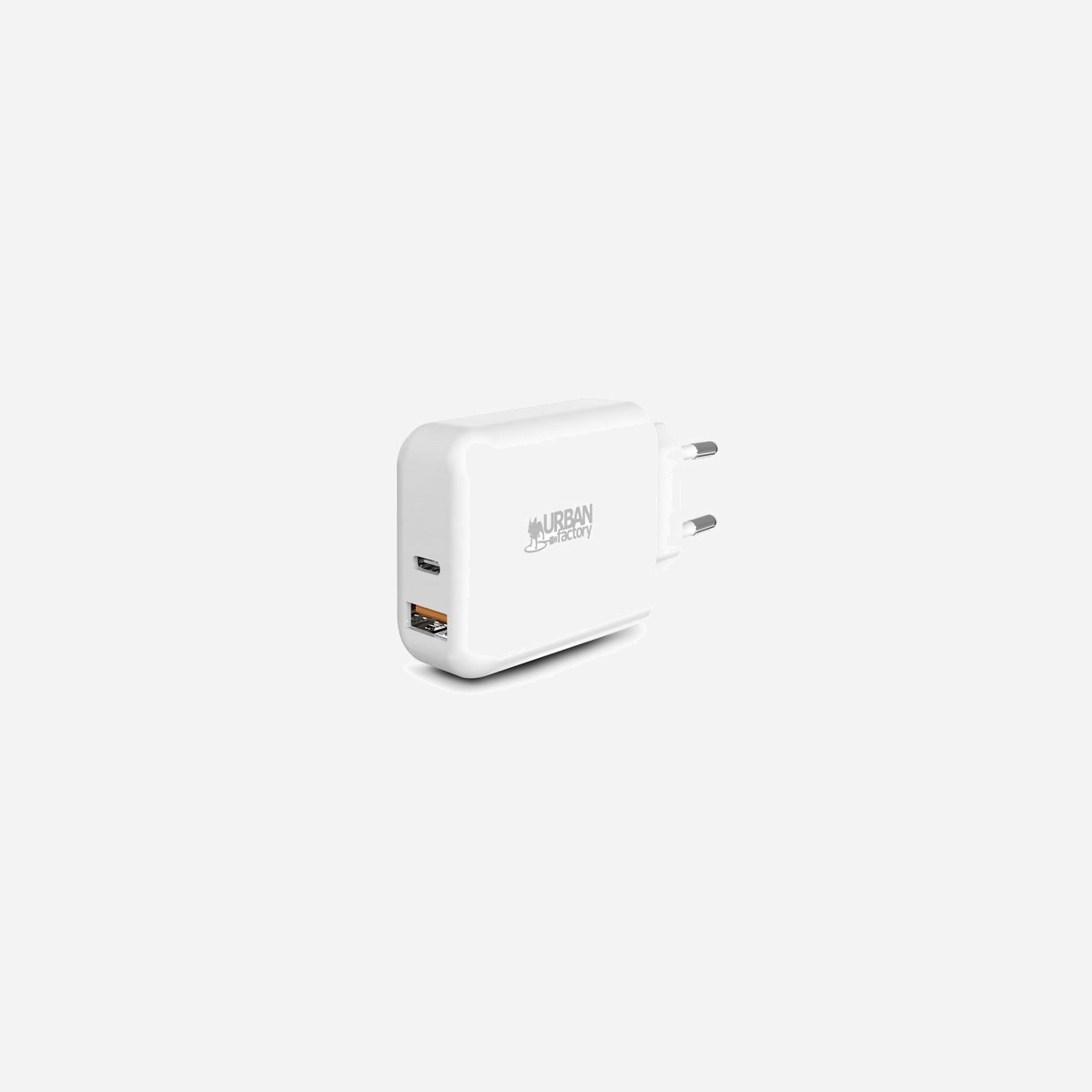 Urban Factory PSC45UF Chargeur Secteur Universel Blanc 1x USB 2.0 + 1x USB-C (18W/45W) 1m, Dimensions 60x27x95mm, 110g - Urban Factory PSC45UF. Type de chargeur: Intérieure, Type de source d'alimentation: Secteur, Compatibilité de chargeur: Universel, Quantité de Ports USB 2.0: 1, Quantité de ports USB de type C: 1. Longueur de câble: 1 m, Couleur du produit: Blanc