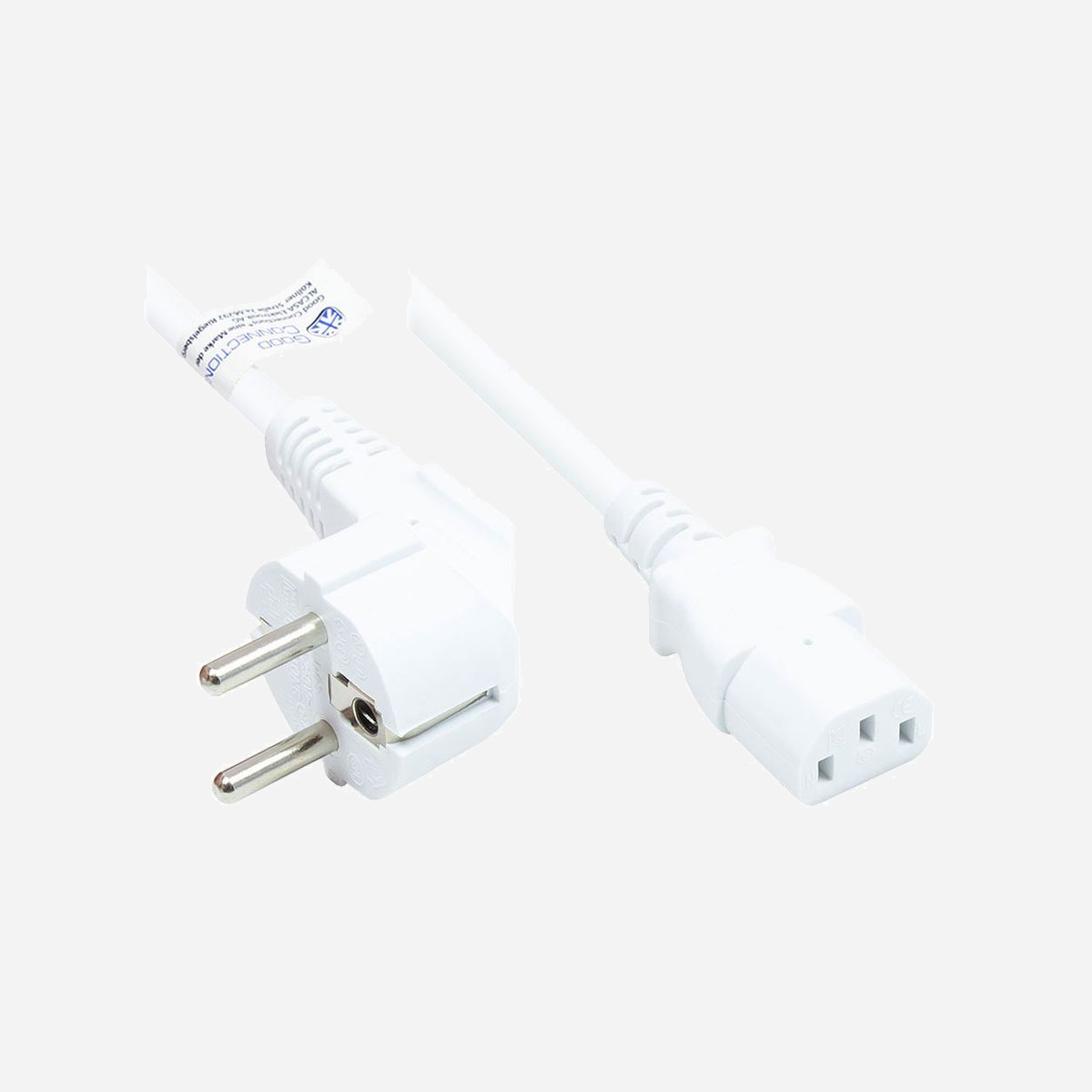 Alcasa Câble Alimentation 10m Blanc CEE7/7 vers IEC C13 H05VV-F 3x1.5mm² 250V/10A avec connecteur coudé 90° et certifications ENEC10, VDE, KEMA - Alcasa P0130-W100. Longueur de câble: 10 m, Connecteur 1: CEE7/7, Connecteur 2: IEC C13, Type de câble: H05VV-F. Tension d'entrée: 250 V