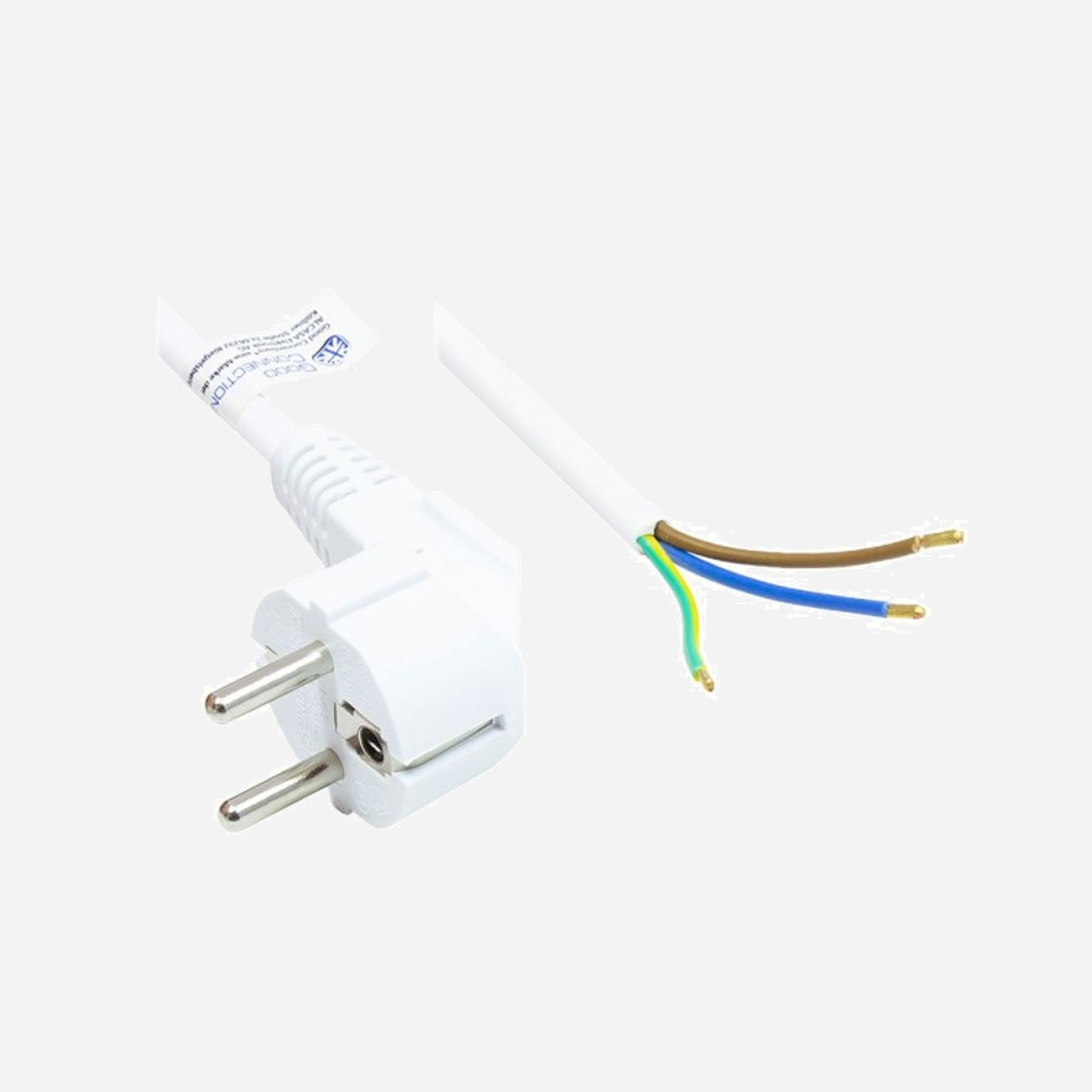 Alcasa Câble Secteur Blanc 5m Prise E+F CEE 7/7 Mâle 90° H05VV-F3G 3x1mm² 250V 10A Certifié VDE/KEMA/DEMKO/SEMKO/NEMKO/FIMKO/CEBEC/NF - Alcasa P0185-W050. Longueur de câble: 5 m, Connecteur 1: Prise d'alimentation type E+F, Type de câble: H05VV-F3G. Tension d'entrée: 250 V