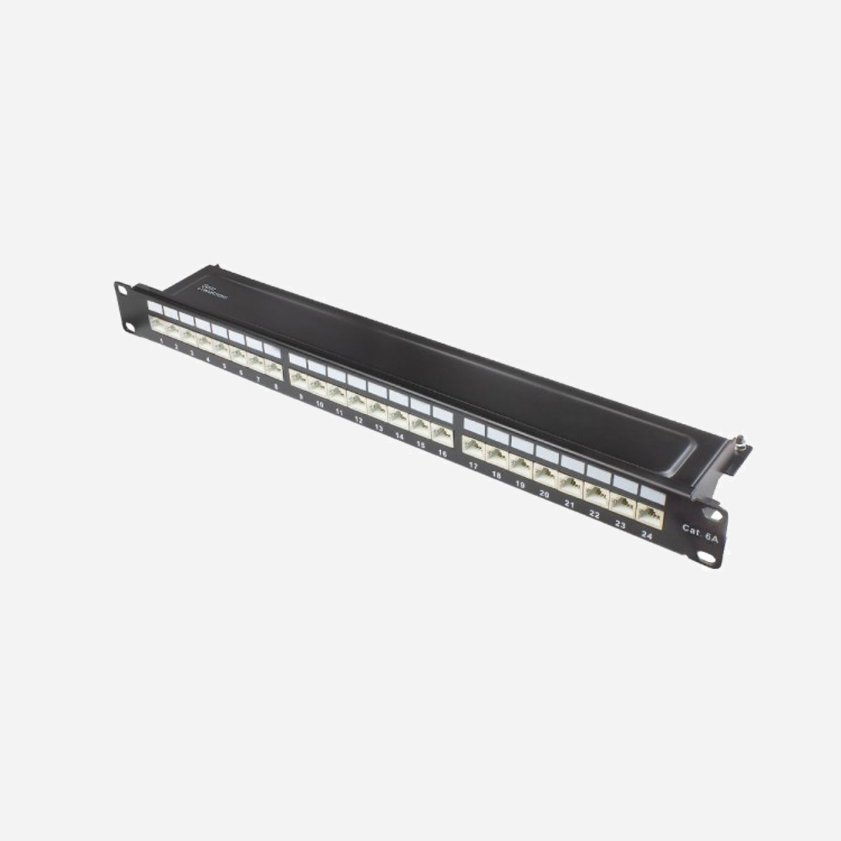 Alcasa GC-N0145 Baie de Branchements 1U 24 Ports RJ45 10 Gigabit Ethernet Cat6a Acier Noir 482.6x44.5x100mm avec Serre-câbles - Alcasa GC-N0145. Type d'interface Ethernet: 10 Gigabit Ethernet, Connecteur(s): RJ45, Types de câbles soutenus: Cat6a. Couleur du produit: Noir, Matériel: Acier, Capacité du rack: 1U. Largeur: 482,6 mm, Hauteur: 44,5 mm, Profondeur: 100 mm