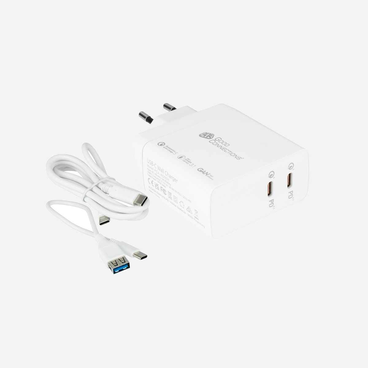 Alcasa PCA-W006W Chargeur Secteur Universel 140W, 2x USB Type-C, Quick Charge 5, PPS, GaN, 100-240V, Protections multiples, Blanc, Câble USB-C inclus - Alcasa PCA-W006W. Type de chargeur: Intérieure, Type de source d'alimentation: Secteur, Compatibilité de chargeur: Universel. Tension d'entrée: 100-240 V. Quantité de ports USB de type C: 2, Charge rapide, Dispositifs de protection électrique: Sur-courant, Surtension, Surchauffe, Surcharge, Court-circuit. Couleur du produit: Blanc