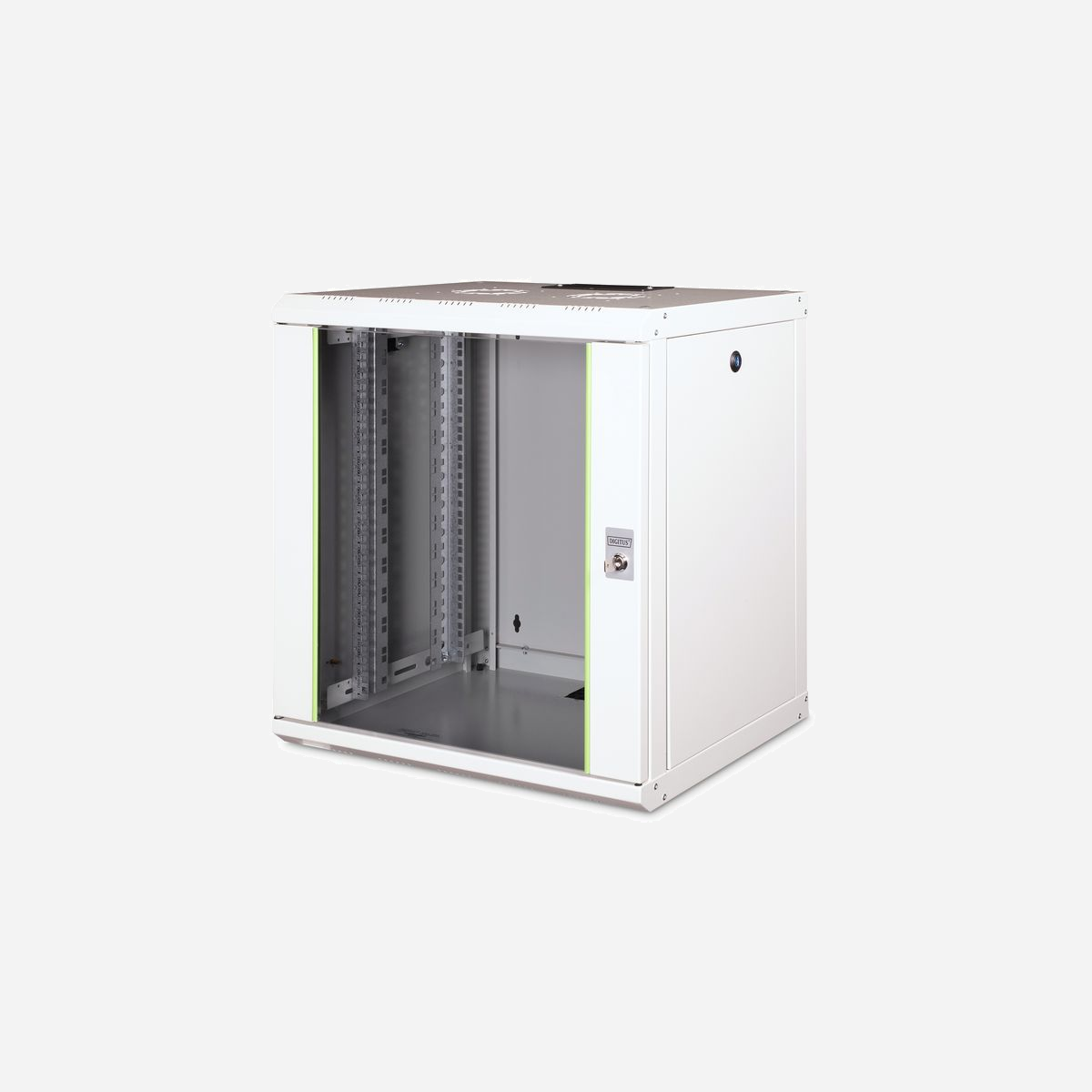 Digitus Armoire Murale 12U 600x450mm Acier Gris RAL7035, Porte Verre, Charge 100kg, IP20, Rails 19", Profondeur Réglable DN-19-12-U - L’équipement de série Unique DIGITUS® a été mis au point, conçu et fabriqué pour répondre aux exigences de l’infrastructure informatique.<br><br>- Structure en acier robuste pour un montage mural stable<br>- Porte vitrée de sécurité verrouillable avec cadre en acier<br>- Les pièces latérales sont verrouillables et amovibles<br><br>Les armoires réseau pour montage mural de la série Unique ont été conçues pour un câblage réseau particulièrement facile et flexible. Sur le toit de l'armoire, il y a des entrées de câble coulissantes avec joint en caoutchouc mousse. La paroi arrière et la tôle de la base sont équipées d'entrées de câbles ajourées avec couvercle en plastique. Pour accueillir un module de ventilation, le toit est également pourvu d'une zone ajourée. Deux paire de rails profilés galvanisés de 483 mm (19"), étiquetés avec des unités de hauteur lisibles dans les deux sens, sont installées à l'intérieur. Ces derniers sont réglables en profondeur. Chaque armoire a une construction robuste en acier d'une épaisseur allant jusqu'à 1,5 mm. La teinte est obtenue par thermolaquage en coloris gris (RAL 7035) et noir (RAL 9005). Les parois latérales modulaires verrouillables et amovibles ainsi que la porte frontale verrouillable et amovible, améliorent l'accessibilité. Il est possible de changer les charnières de côté. Le montage mural s'effectue en deux étapes simples : Le cadre du boîtier est vissé au mur et relié ensuite au boîtier. Avec les pieds de nivellement ou les roulettes disponibles en option, les boîtiers muraux de la série Unique peuvent également être utilisés de manière autonome.