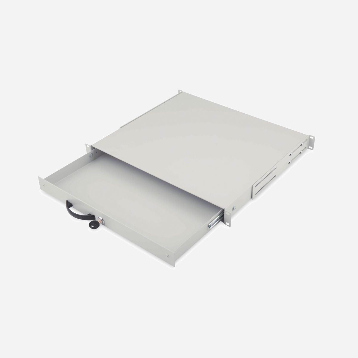 Digitus DN-19-KEY-1U Tiroir Clavier 1U 19" Gris - 485x400x45mm, Charge 25kg - Pour Armoires Réseau Digitus, Acier, Turquie - - Verrouillable<br><br>Adapté pour toutes les armoires de 19 po DIGITUS® hormis les armoires murales. Employé pour le rangement de claviers, documents etc.