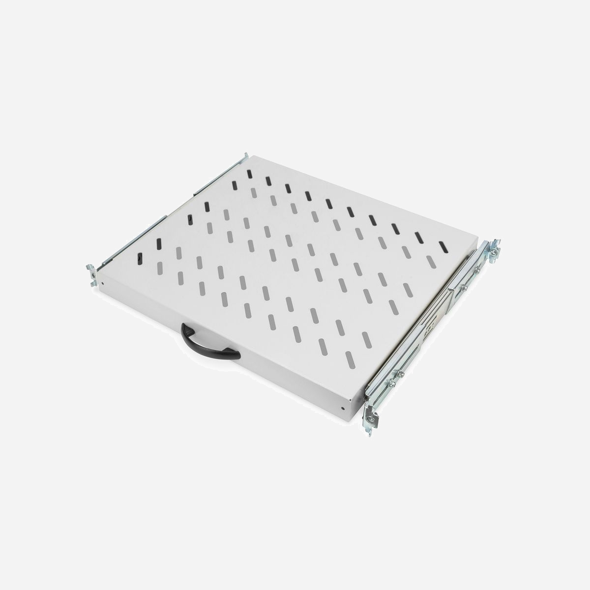 Digitus DN-19-TRAY-2-600 Étagère amovible 1U pour armoire 19" (483mm) Gris RAL 7035, 465x345x30mm, Charge Max 25kg - - Amovible, avec poignée<br>- Pour montage fixe sur les quatre rails profilés de 483 mm (19 po)<br><br>Les étagères amovibles sont faciles à installer sur les quatre rails profilés de 483 mm (19 po) de vos armoires de 483 mm (19 po). Grâce à la tôle perforée stable avec une capacité de charge élevée, elles sont des supports optimaux pour vos composants. Une poignée jointe peut être montée pour faciliter le retrait. Les étagères sont disponibles en couleurs grise (RAL 7035) et noire (RAL 9005).