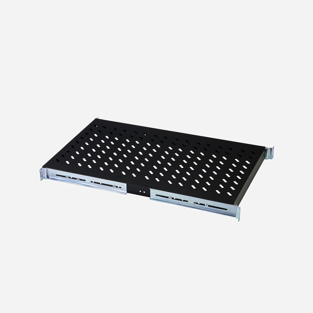 Digitus DN-19-TRAY-1-1000-SW : Étagère fixe 1U pour armoire 19" (483mm), profondeur 720mm, charge max. 100kg, noir, perforée. - - Optimisé pour les composants qui ne correspondent pas à 483 mm (19 po)<br>- Design élancé qui nécessite seulement 1 unité de hauteur<br>- Montage ou démontage facile et rapide<br><br>Les étagères de montage fixe sont faciles à installer dans les rails profilés avant de 483 mm (19 po) de votre armoire réseau ou armoire serveur de 483 mm (19 po). Grâce à la tôle stable et perforée avec une capacité de charge élevée, elles constituent des supports optimaux pour les composants qui ne correspondent pas à 483 mm (19 po).