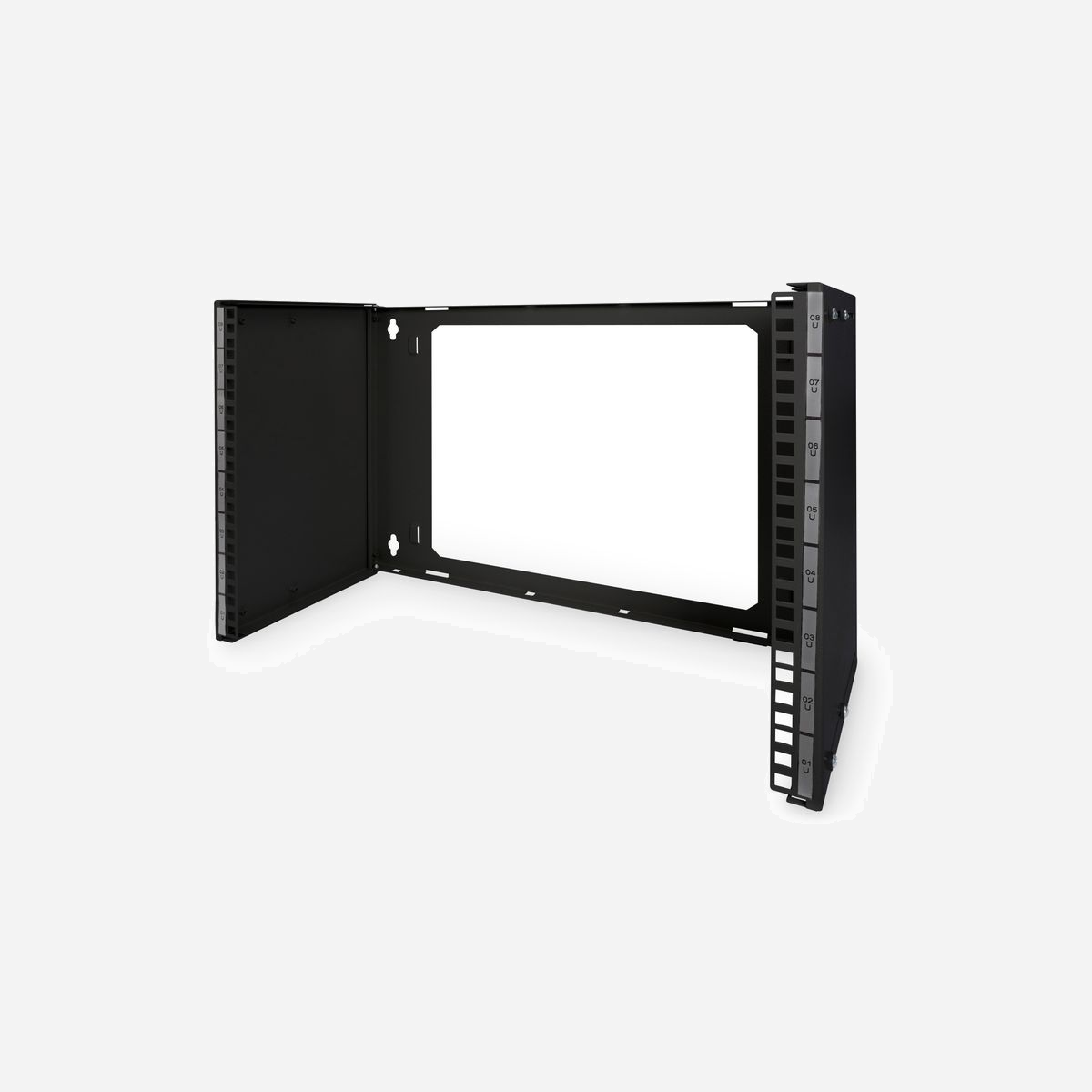 Digitus DN-19-PB-8U-SW Support Mural 19" 4U, Profondeur Ajustable 225-399mm, Charge 15kg, Noir, Panneaux Latéraux, Découpes Câblage - - réglable en profondeur<br>- empilable (matériel de fixation inclus dans la livraison)<br>- livraison compacte (emballée)<br>- extensible avec un châssis de toit/sol (vendu séparément)<br>- Face arrière avec découpes pour le câblage<br>- Marquage en hauteur et en profondeur<br><br>Les supports de brassage de fixation murale sont utilisés pour l’installation de composants de 483 mm (19 po). Ils sont disponibles en diverses unités de hauteur en fonction du besoin en espace individuel. La profondeur réglable (de 225 à 399 mm) permet l’installation de composants encore plus grands. Une grande zone estampée à l’arrière peut être utilisée pour le câblage lorsque les câbles sortent directement du mur par exemple.