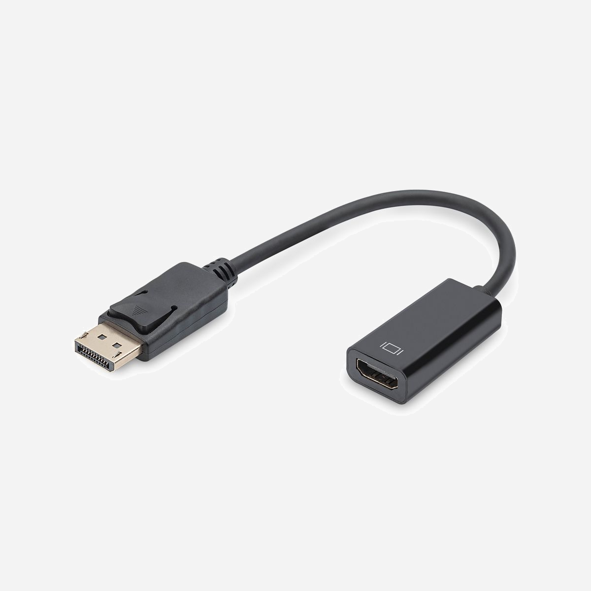Digitus Adaptateur DisplayPort 1.1a vers HDMI Type A (Standard) Femelle, résolution 1920x1080p 60Hz, câble 0.15m, contacts nickel, noir - Image claire et nette - résolution Full HD<br><br>- Le connecteur DisplayPort avec loquet assure une connexion sûre au terminal<br>- Une solution simple pour ajouter un moniteur externe<br>- Contacts plaqués or pour une meilleure transmission du signal<br>- Prise en charge des résolutions vidéo jusqu'à 1080p avec 60 Hz<br>- Plug and Play<br><br>Cet adaptateur / convertisseur vidéo HD et audio numérique est idéal pour connecter un ordinateur portable ou un ordinateur avec interface DP à un écran HDMI, un vidéoprojecteur, un écran LCD/TFT, une télévision LED ou plasma via un câble HDMI. Le loquet intégré au connecteur DP garantit une connexion sûre. Branchez le câble et c'est parti grâce au Plug and Play. Les contacts plaqués or vous assurent la meilleure transmission du signal HD et augmentent la durée de vie des connecteurs.