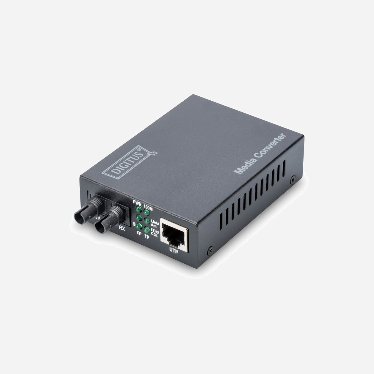 Digitus Convertisseur Médias Fast Ethernet 100Base-TX vers 100Base-FX, ST, Multimode, 2km, 1310nm, 50/125 et 62.5/125µm, IEEE 802.3/3u - La solution parfaite de conversion pour le transfert de données optiques.<br><br>- Transmet les données en haute qualité et offre en plus une sécurité maximale contre les pannes<br>- Grande portée jusqu'à 2 km grâce à la fibre multimode double<br>- Détection automatique des câbles<br><br>Les convertisseurs de médias DIGITUS sont la solution idéale pour la migration de signaux cuivre et fibre en réseau. Dorénavant, vous avez accès à la Technologie Fibre et au transfert des signaux en réseau sur plusieurs kilomètres sans renouveler toute votre infrastructure de réseau. La large gamme de produits répond à vos besoins individuels. L'opération intuitive garantit une installation rapide et facile. La fonction Link Fault Pass Through offre un réseautage sans crainte. Votre administrateur de réseau pourra résoudre facilement vos problèmes de réseau. Des années d'expérience et une large gamme de produits permettent à DIGITUS de devenir un partenaire fiable pour votre réseau.