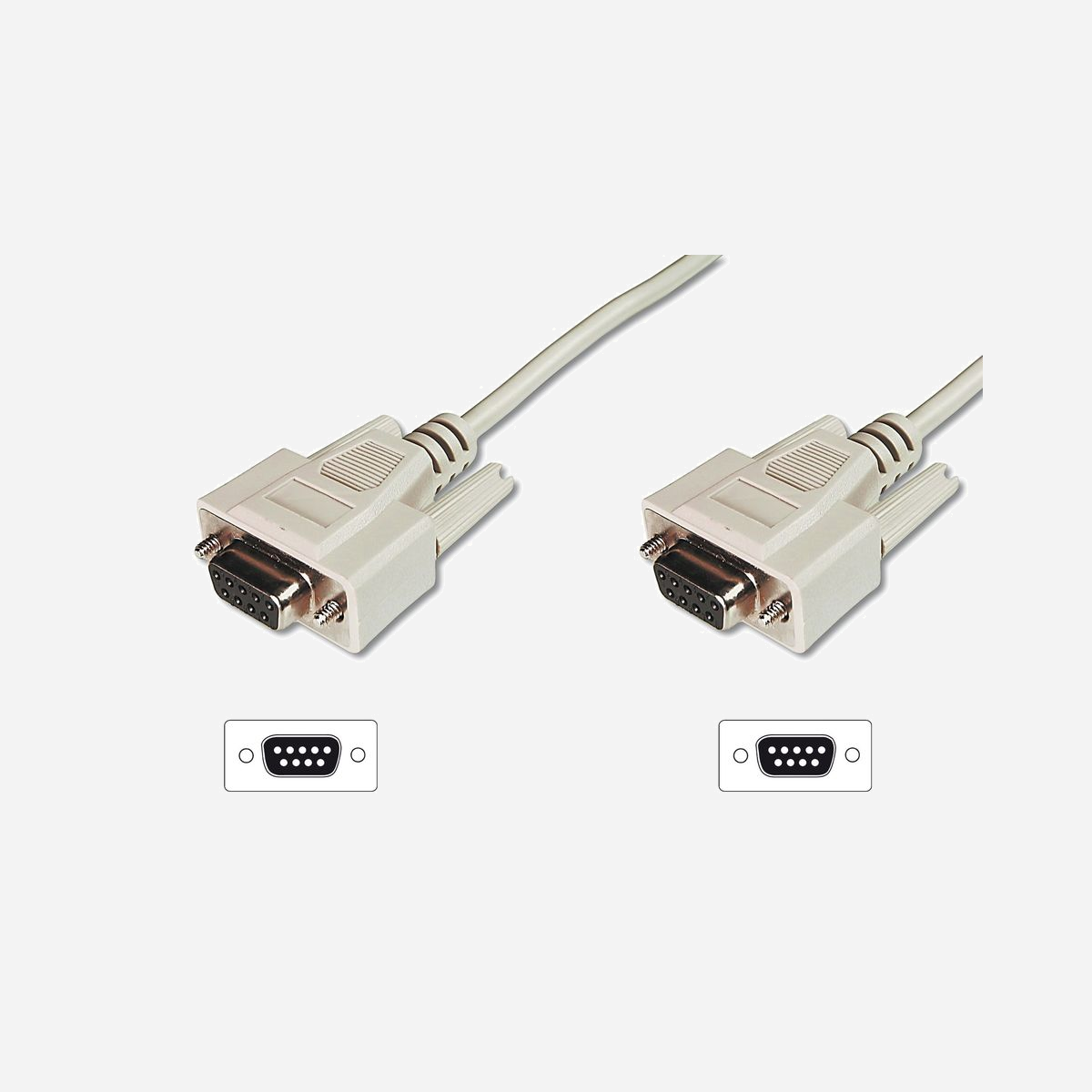 Digitus Câble de Transfert de Données Série D-Sub9 Femelle/Femelle 3m, AWG28, Contacts Nickel, Cuivre, Beige, AK-610106-030-E - Permet une connexion sûre et stable<br><br>Câble de raccordement pour transfert de données, D-Sub9,Bu/Bu, 3.0m, sériel, moulé, be