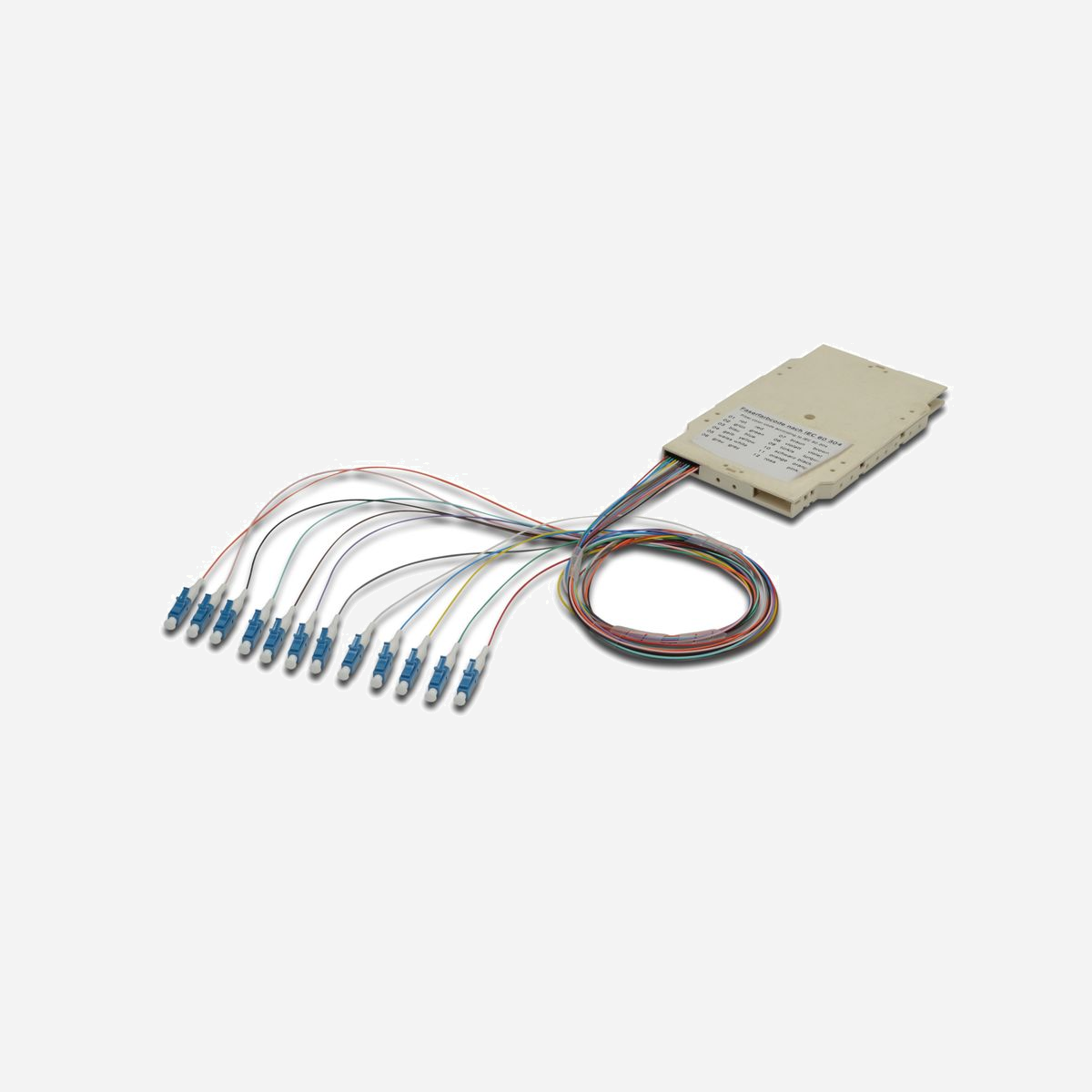 Cassette d'épissure Digitus LC OM4 12 raccords flexibles pré-montés, code couleur IEC 60 304, protocole de contrôle par lot de raccords - Installation rapide grâce aux raccords flexibles pré-assemblés.<br><br>Les cassettes d’épissure pré-assemblées avec les raccords flexibles déjà fixés sont découpées en conséquence et aménagées selon le code couleur de fibre IEC 60 304. Un autocollant sur la face supérieure de la cassette indique le code couleur utilisé pour les raccords flexibles. Chaque cassette comporte un protocole de contrôle pour chaque lot de raccords flexibles et garantit ainsi une qualité supérieure et une performance optimale pour votre réseau.