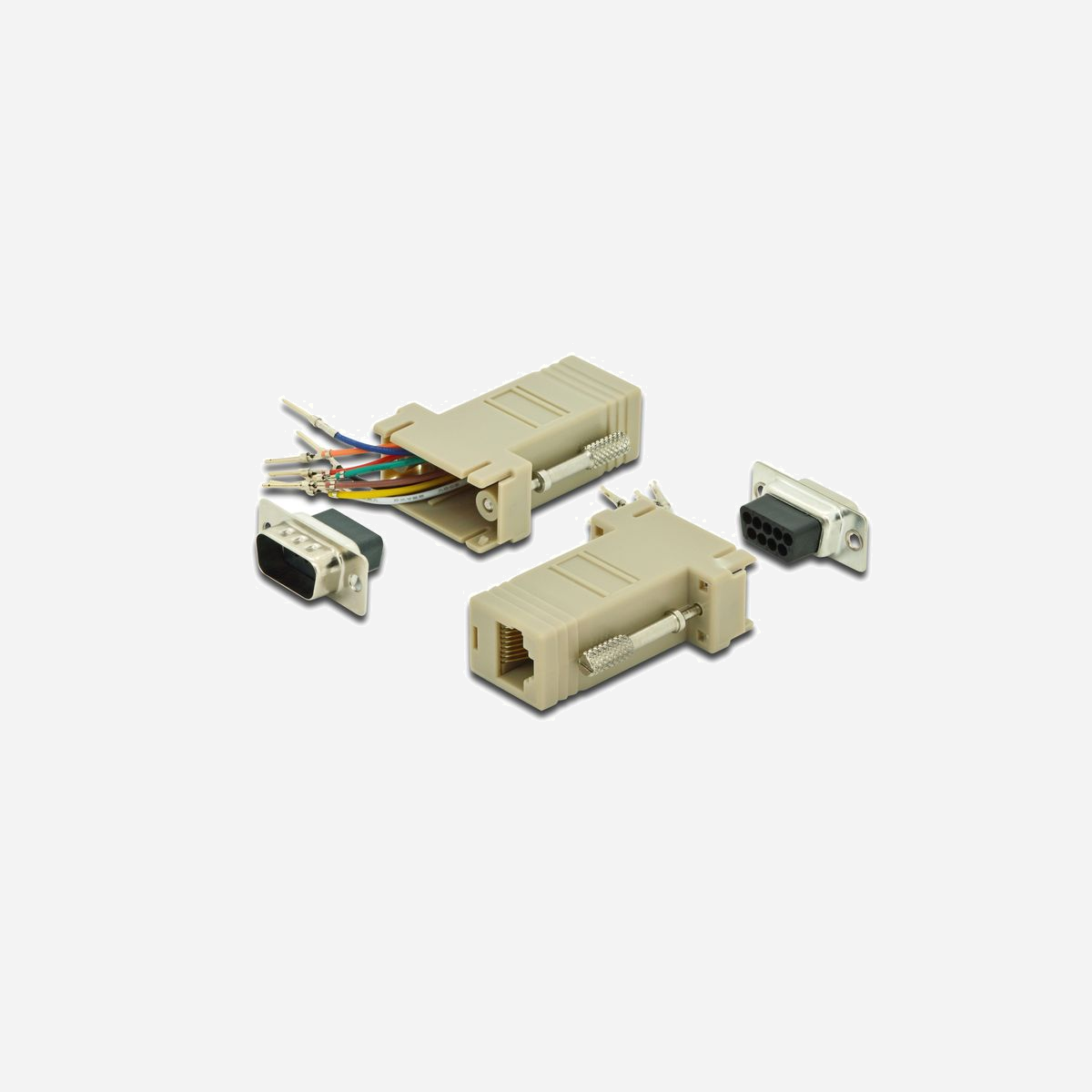 Digitus Adaptateur RS-232 vers RJ45 Mâle/Femelle AK-610517-000-I : PVC Beige, Dimensions 35x90x12mm, Assemblage requis - Câblage selon vos besoins<br><br>Adaptateur RS 232 vers RJ45 à assembler soi-même